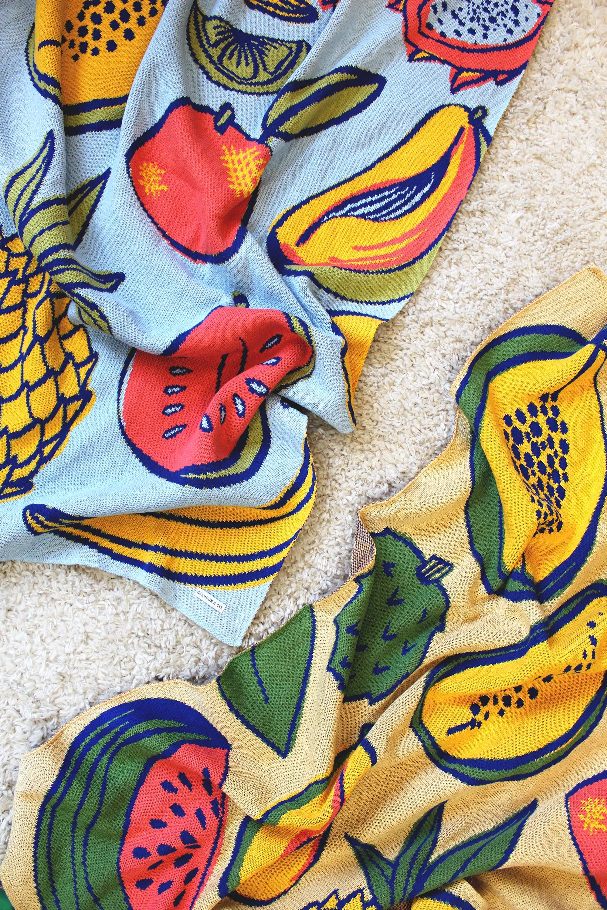 TROPICAL FRUIT SALAD KNIT BLANKET