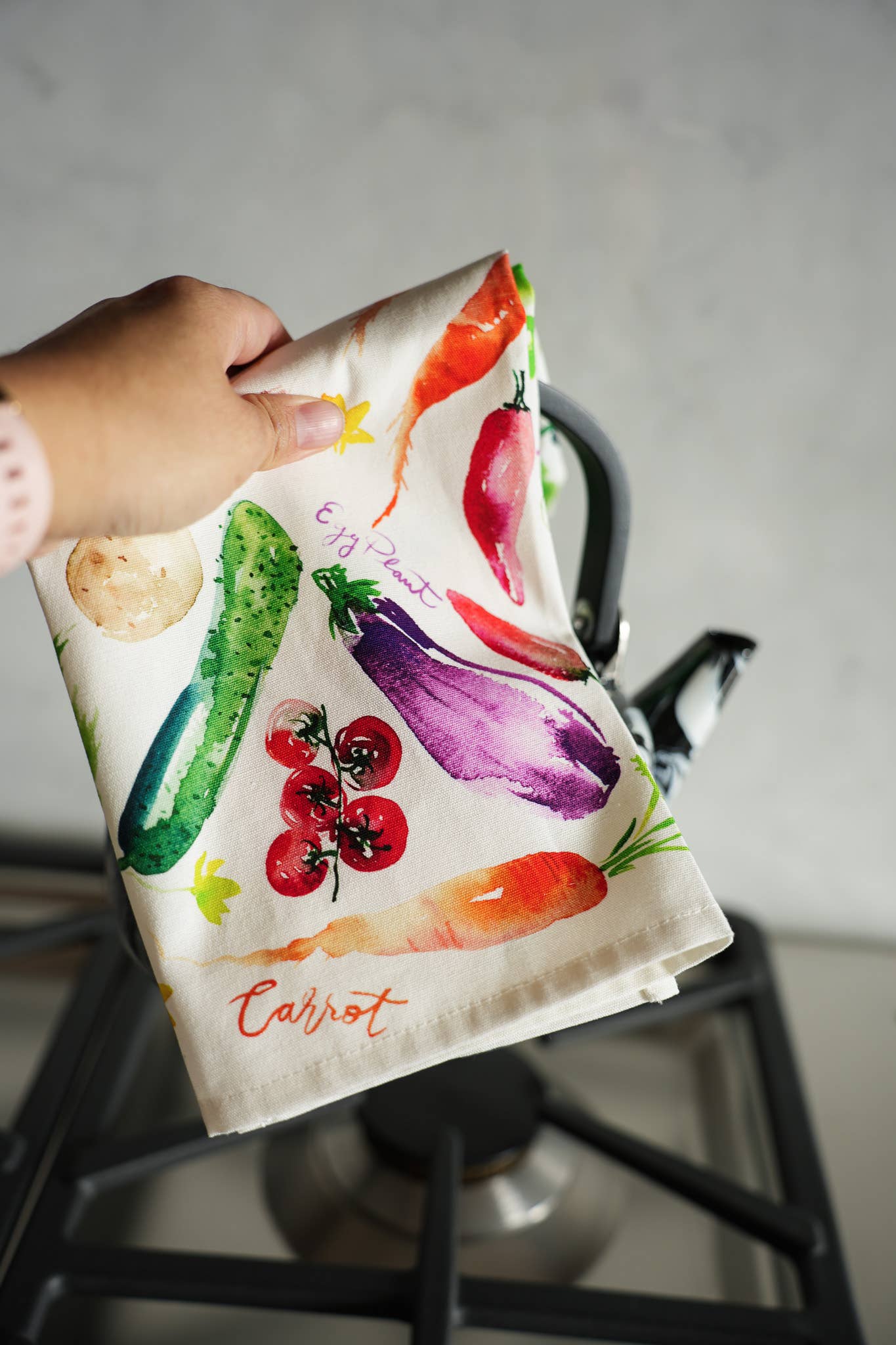 Vegetable Medley Tea Towel. Watercolor Veggie Kitchen Towel.