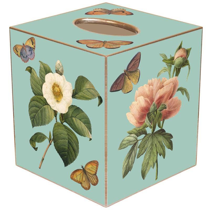 Aqua Floral Tissue Box Cover