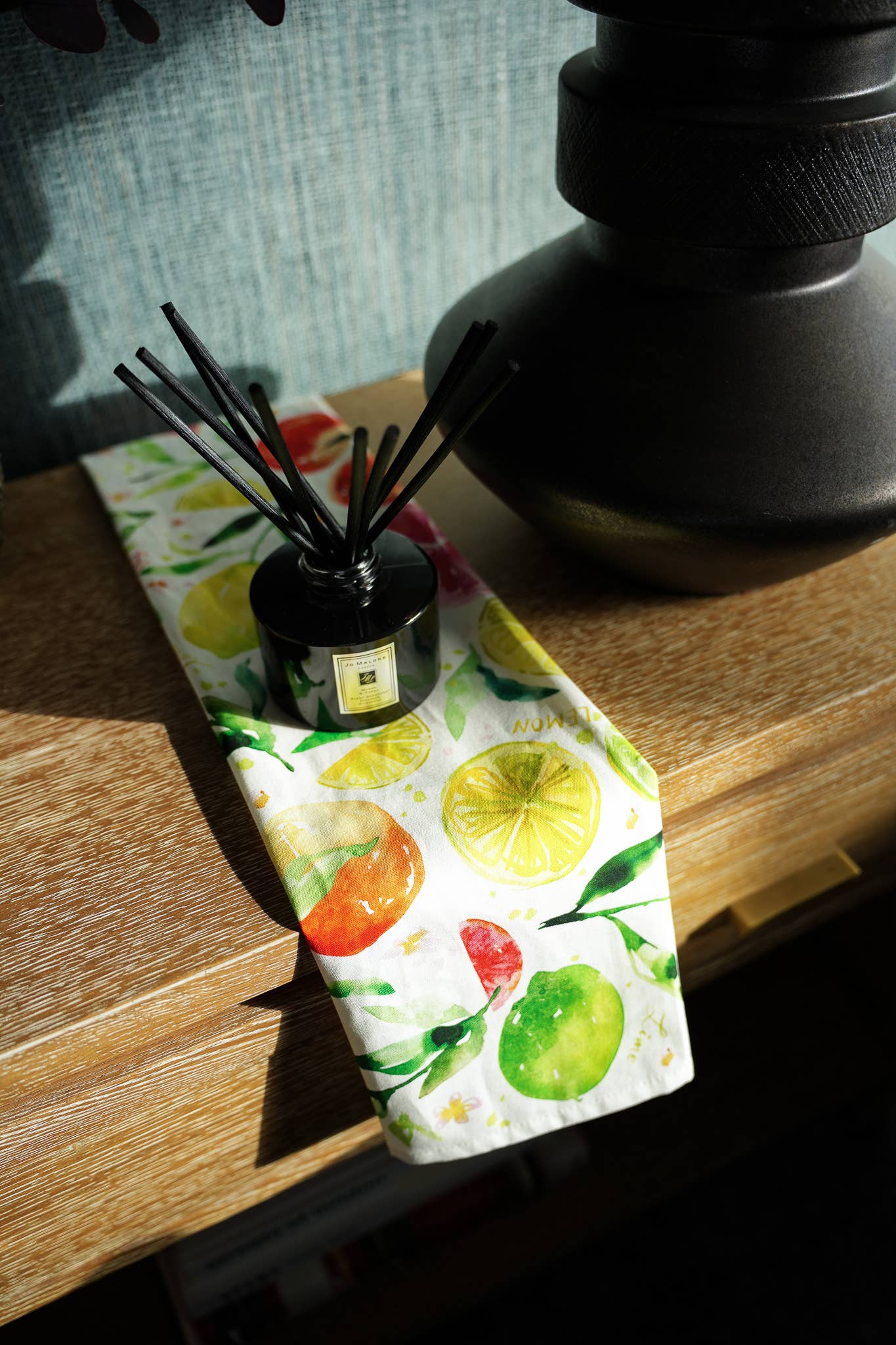 Citrus Party Tea Towel. Lemon Fruit Watercolor Kitchen Towel