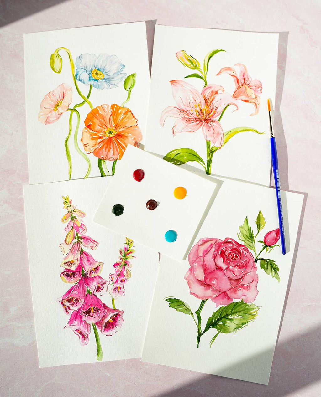 Florals Watercolor Painting Kit with Outlined Pages