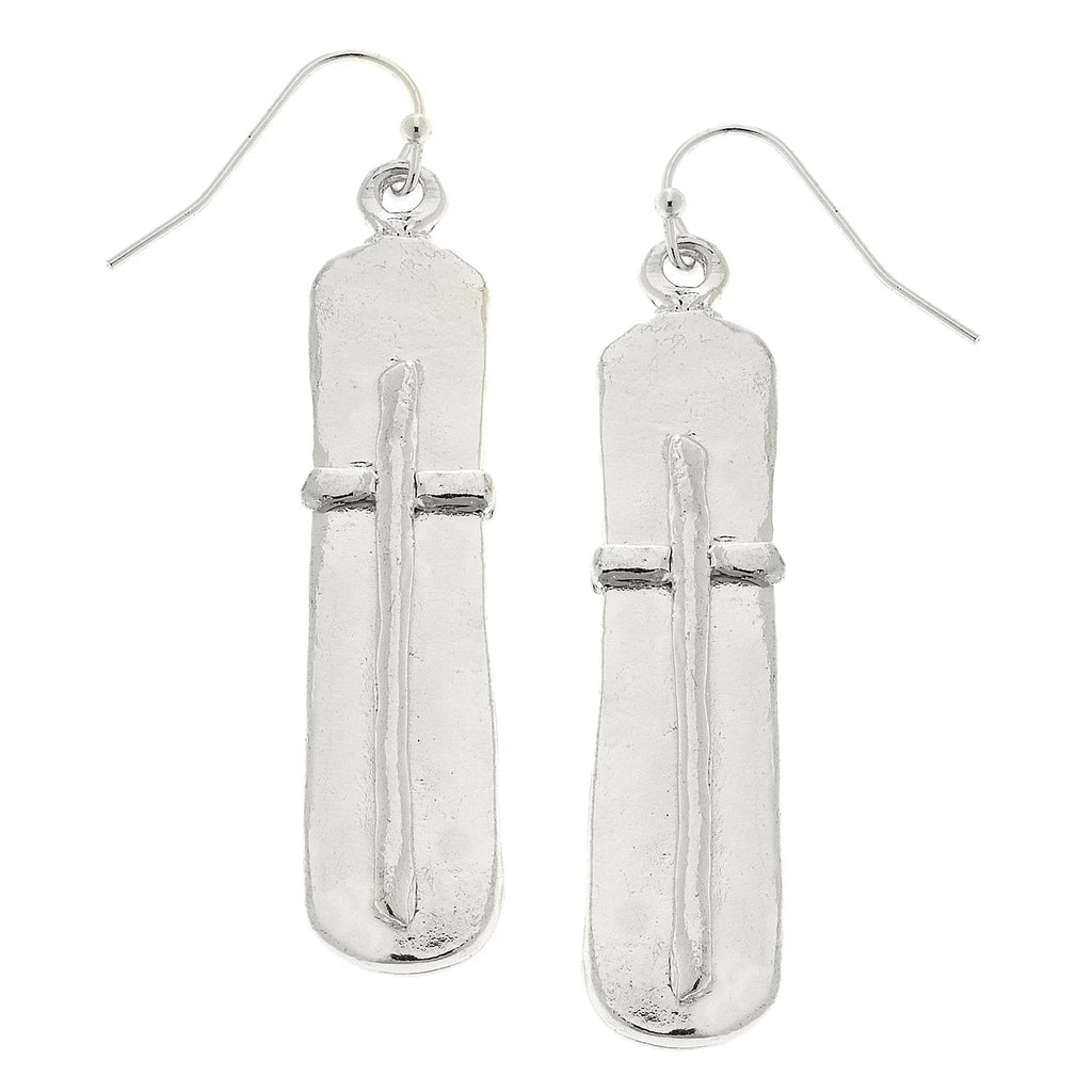 Bar Cross Earrings – Silver