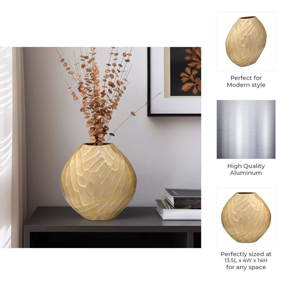 Hammered Metal Decorative Vase - Gold, 14 in.