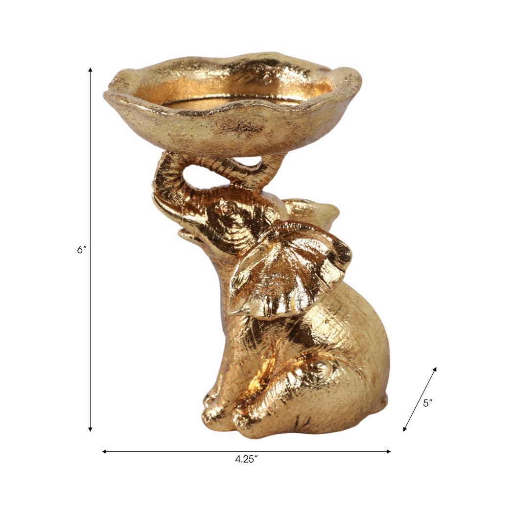 Resin Decorative Bowl On Elephant Trunk - Gold, 6 in.