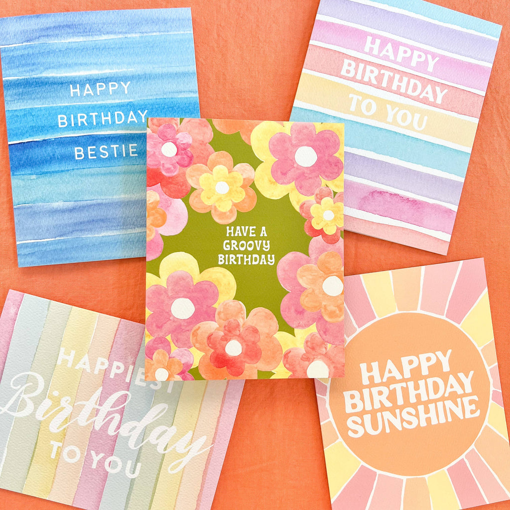 Rainbow Stripes Happy Birthday To You Greeting Card