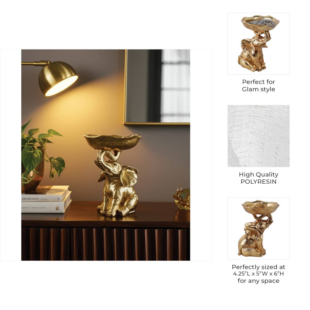 Resin Decorative Bowl On Elephant Trunk - Gold, 6 in.