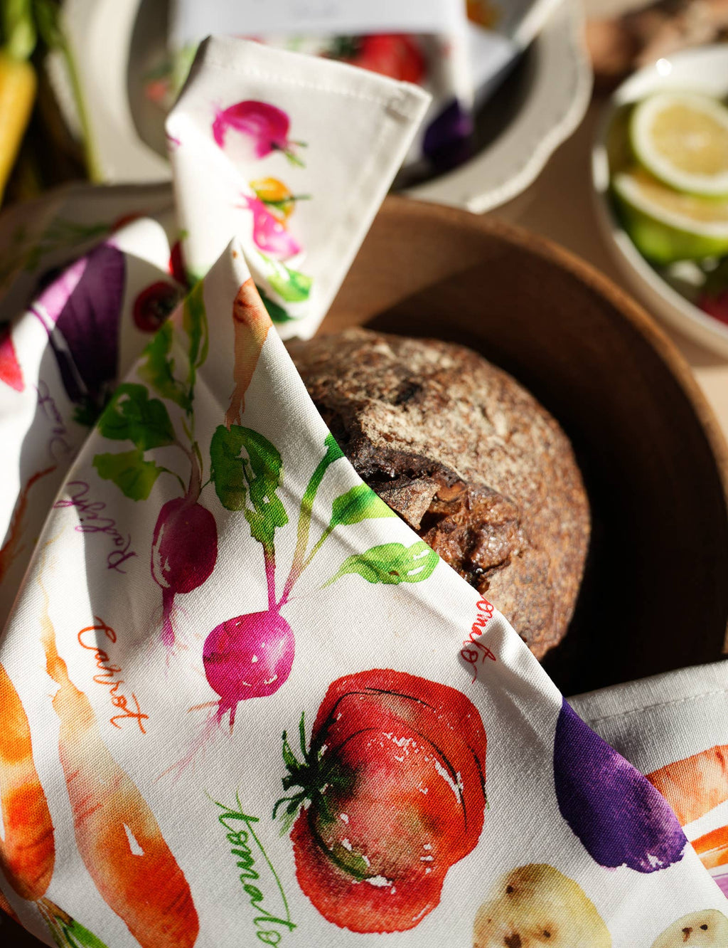 Vegetable Medley Tea Towel. Watercolor Veggie Kitchen Towel.