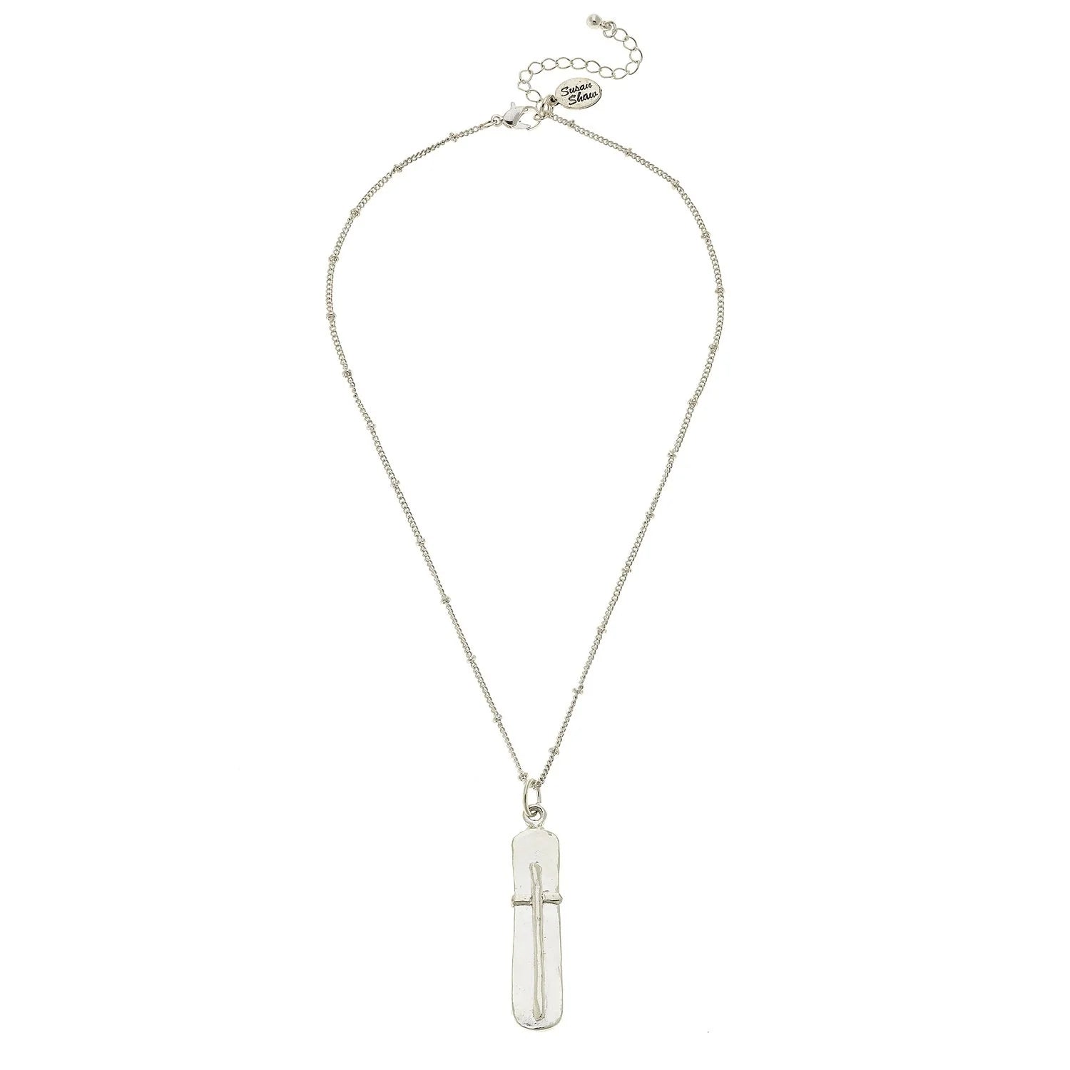 Dainty Bar Cross Necklace – Silver