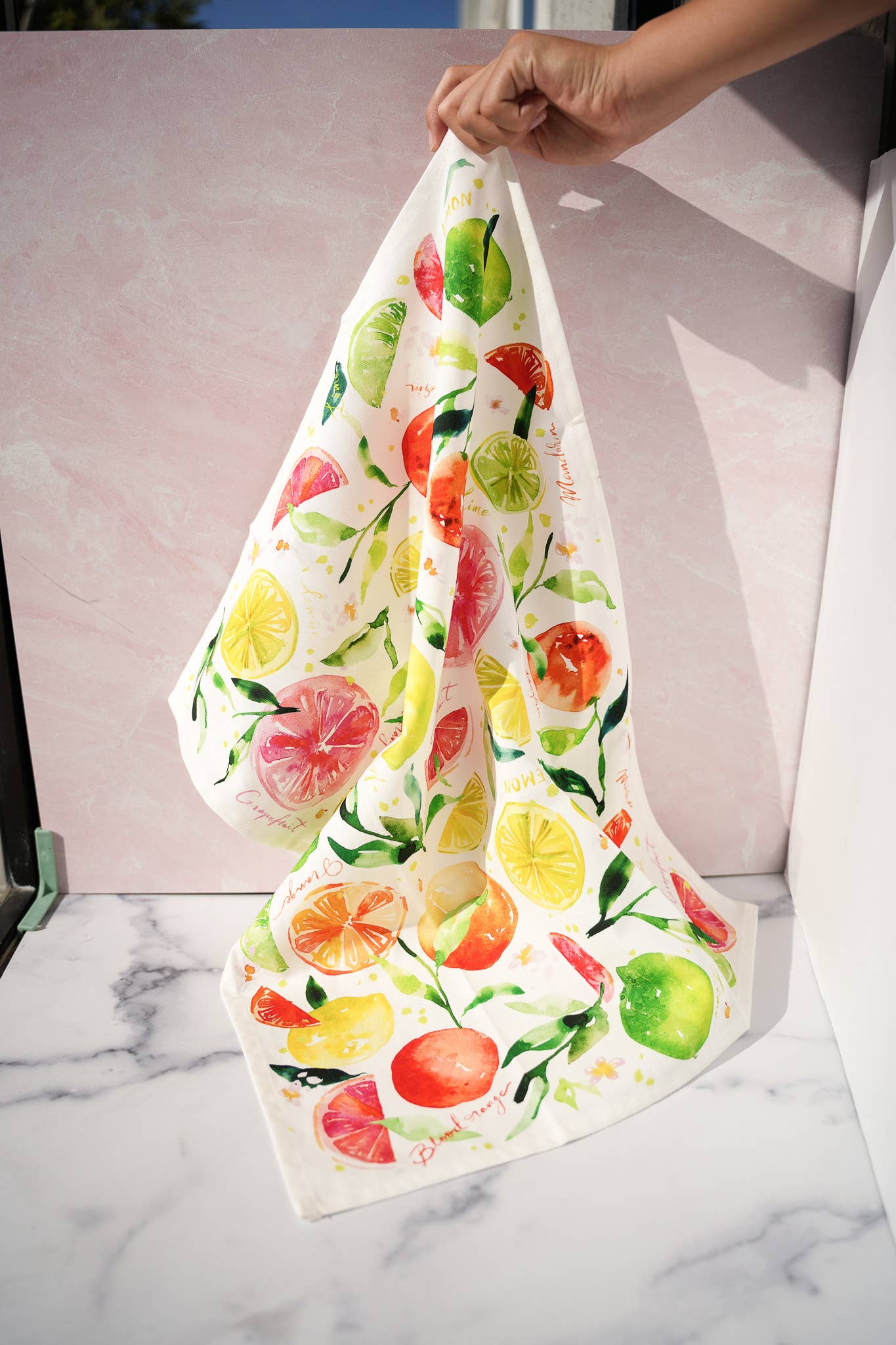 Citrus Party Tea Towel. Lemon Fruit Watercolor Kitchen Towel