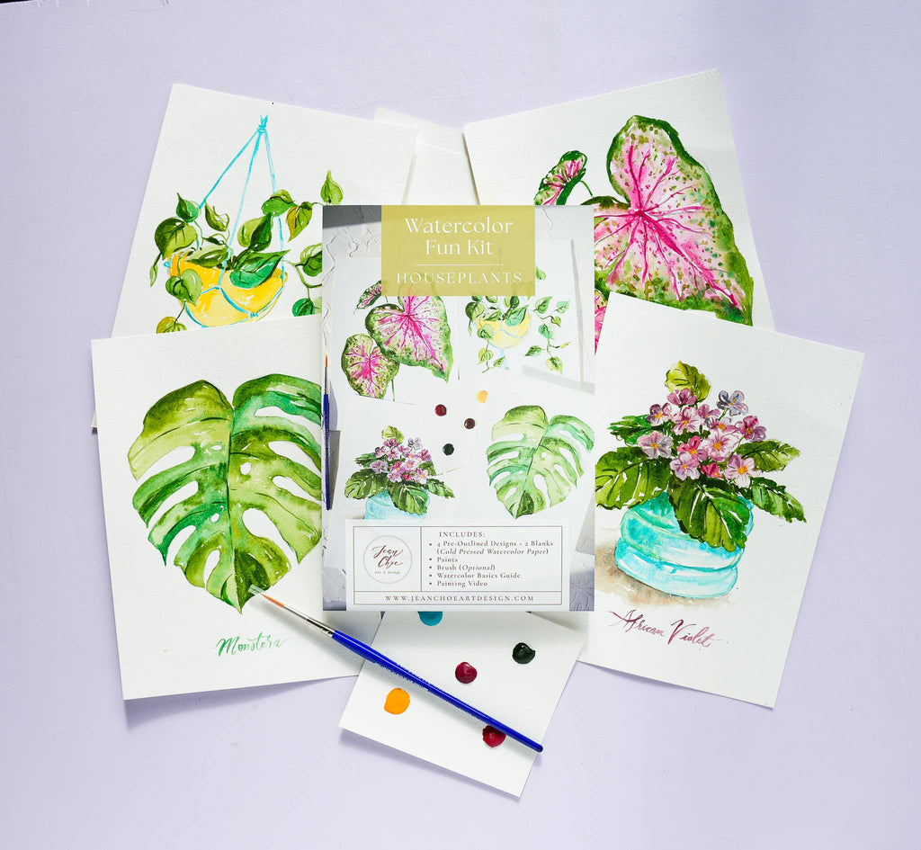 Houseplants Watercolor Painting Kit with Paint & Brush