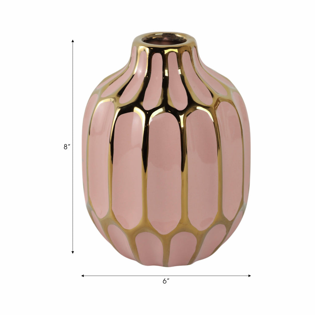 Pink Ceramic Striped Blush Vase - 8 in.