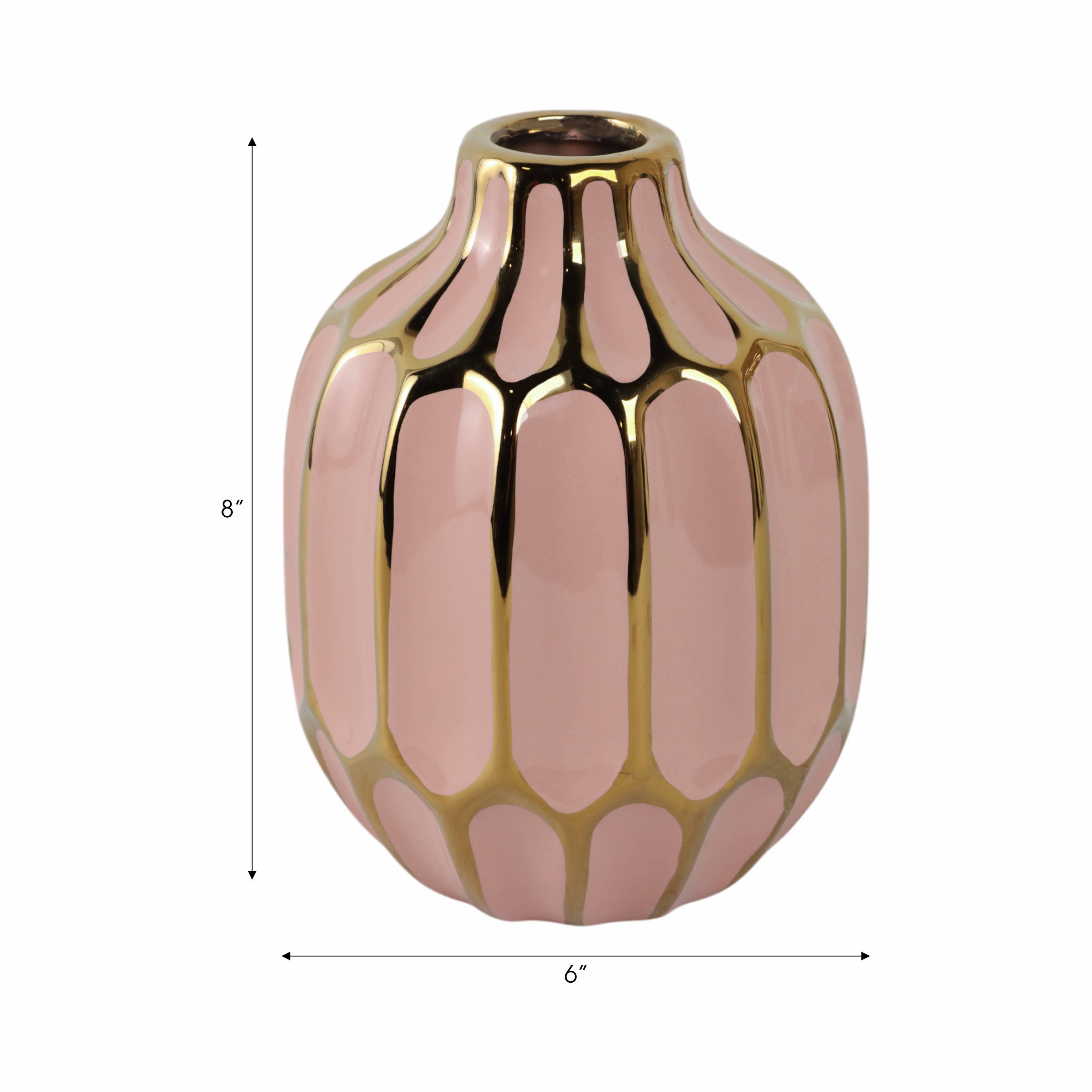 Pink Ceramic Striped Blush Vase - 8 in.