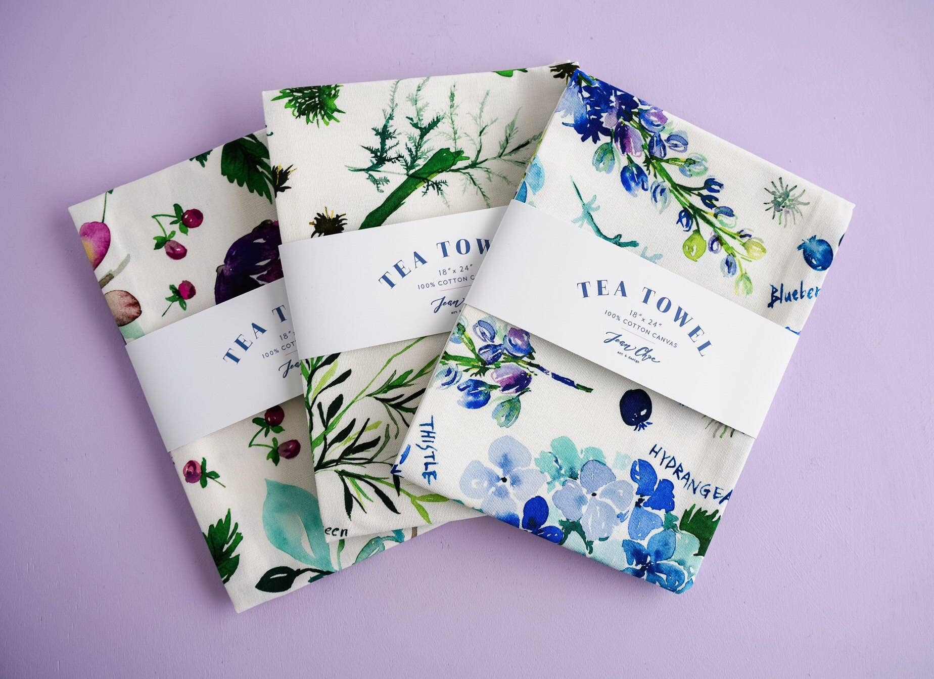 Botanical Rainbow (Purple) Tea Towel. Floral Kitchen Towel.