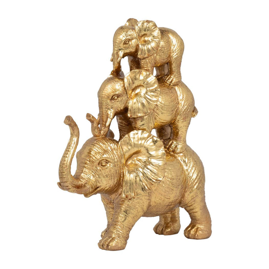 Stacked Raised Trunk Elephants Figurine - Gold, 10 in.