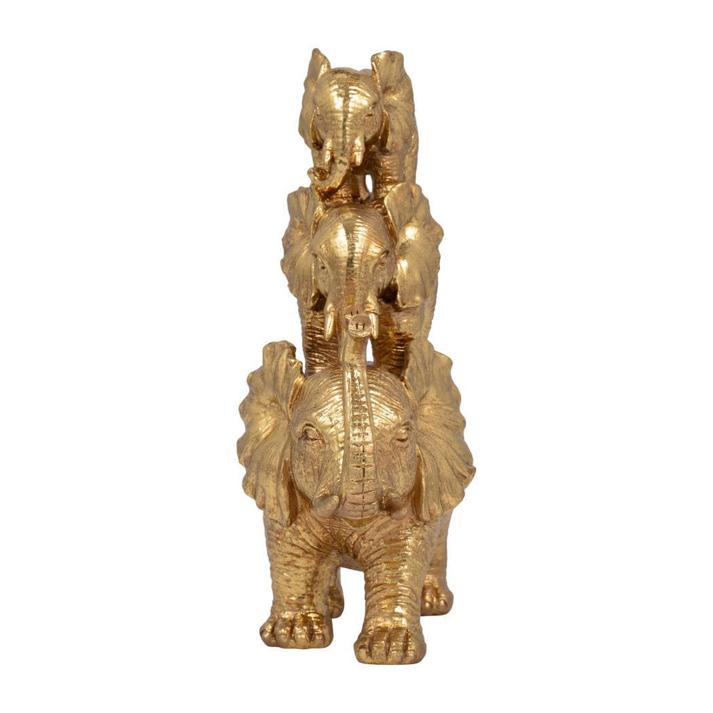 Stacked Raised Trunk Elephants Figurine - Gold, 10 in.