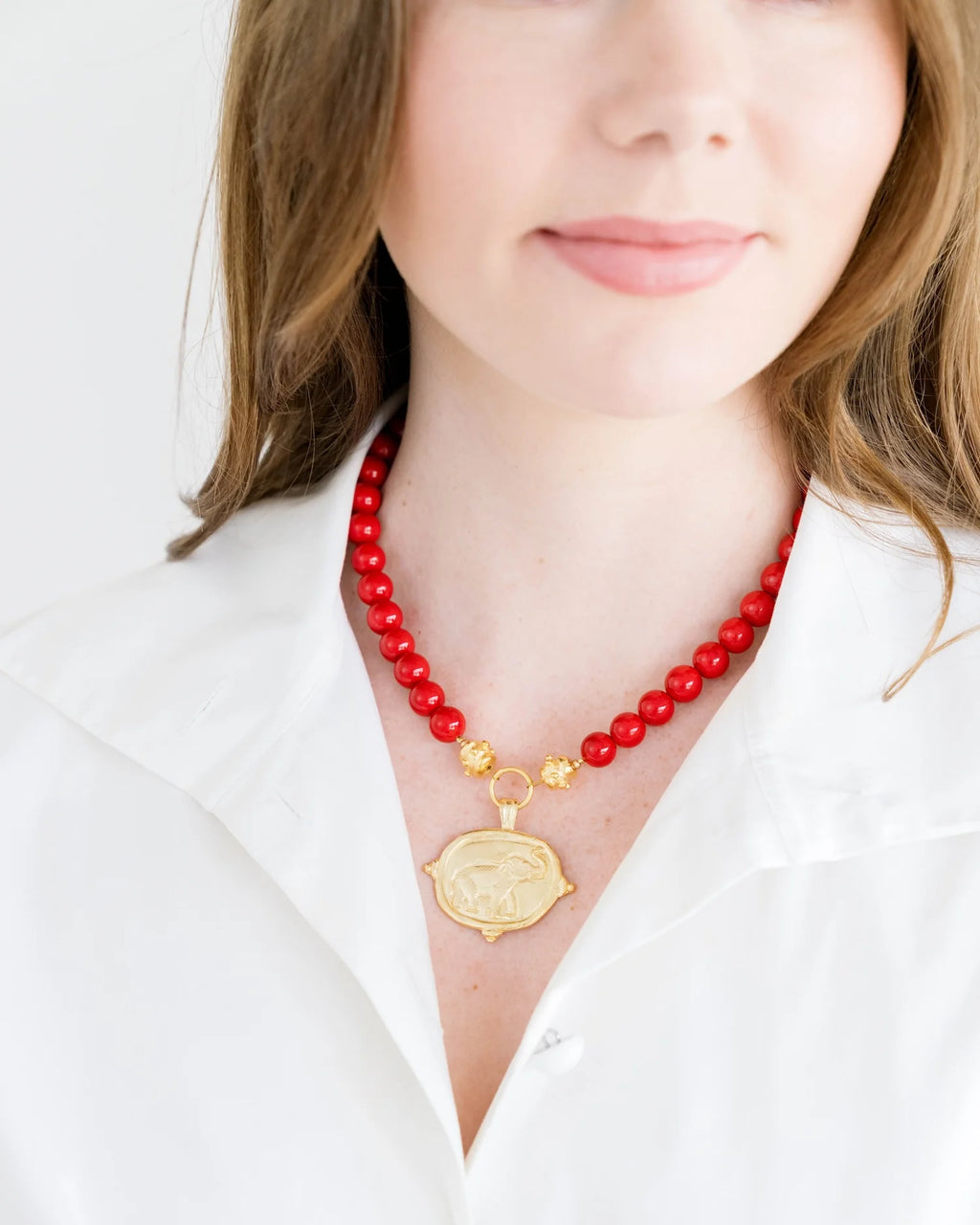 Elephant Intaglio Red Coral Necklace