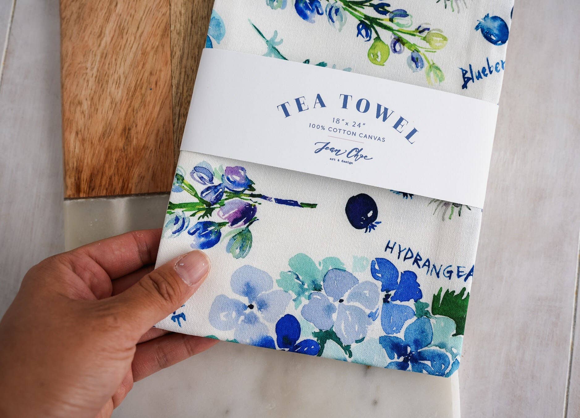 Botanical Rainbow (Blue) Flower Tea Towel. Floral Dish Towel