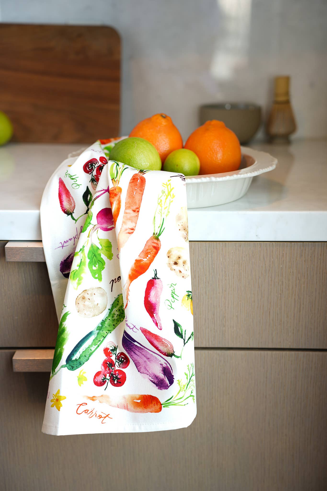 Vegetable Medley Tea Towel. Watercolor Veggie Kitchen Towel.