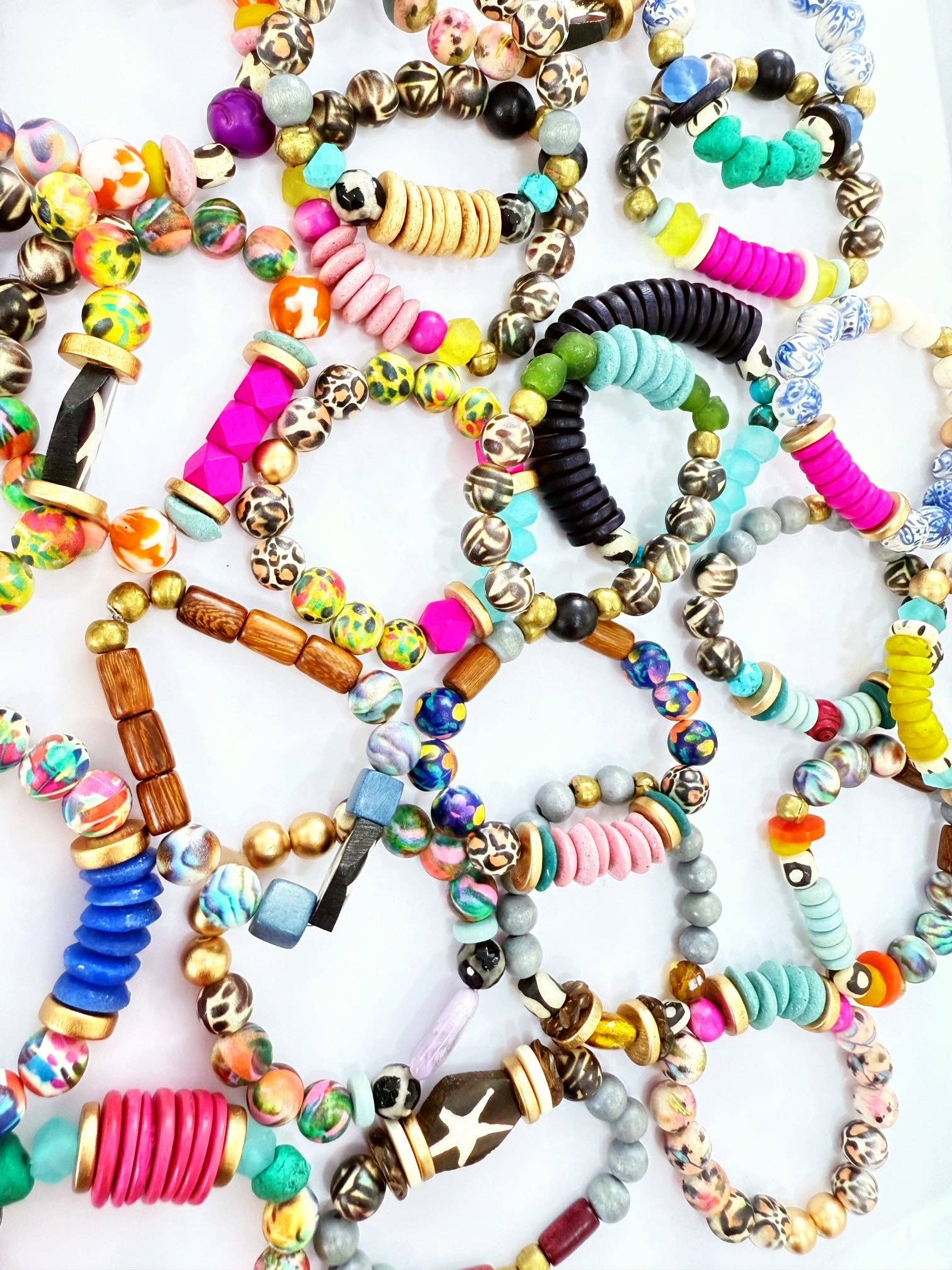 Audra Style Stretchy Stacking Bracelet - Pink Leopard Floral