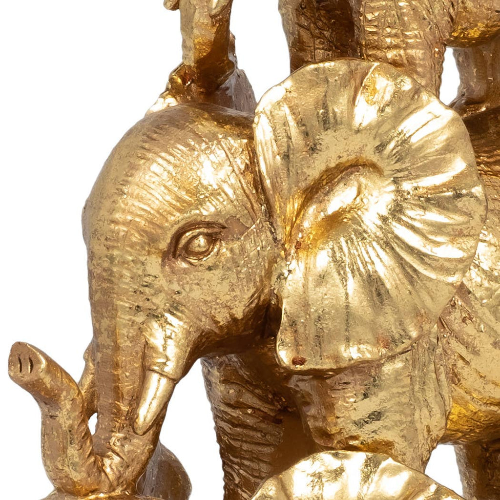 Stacked Raised Trunk Elephants Figurine - Gold, 10 in.