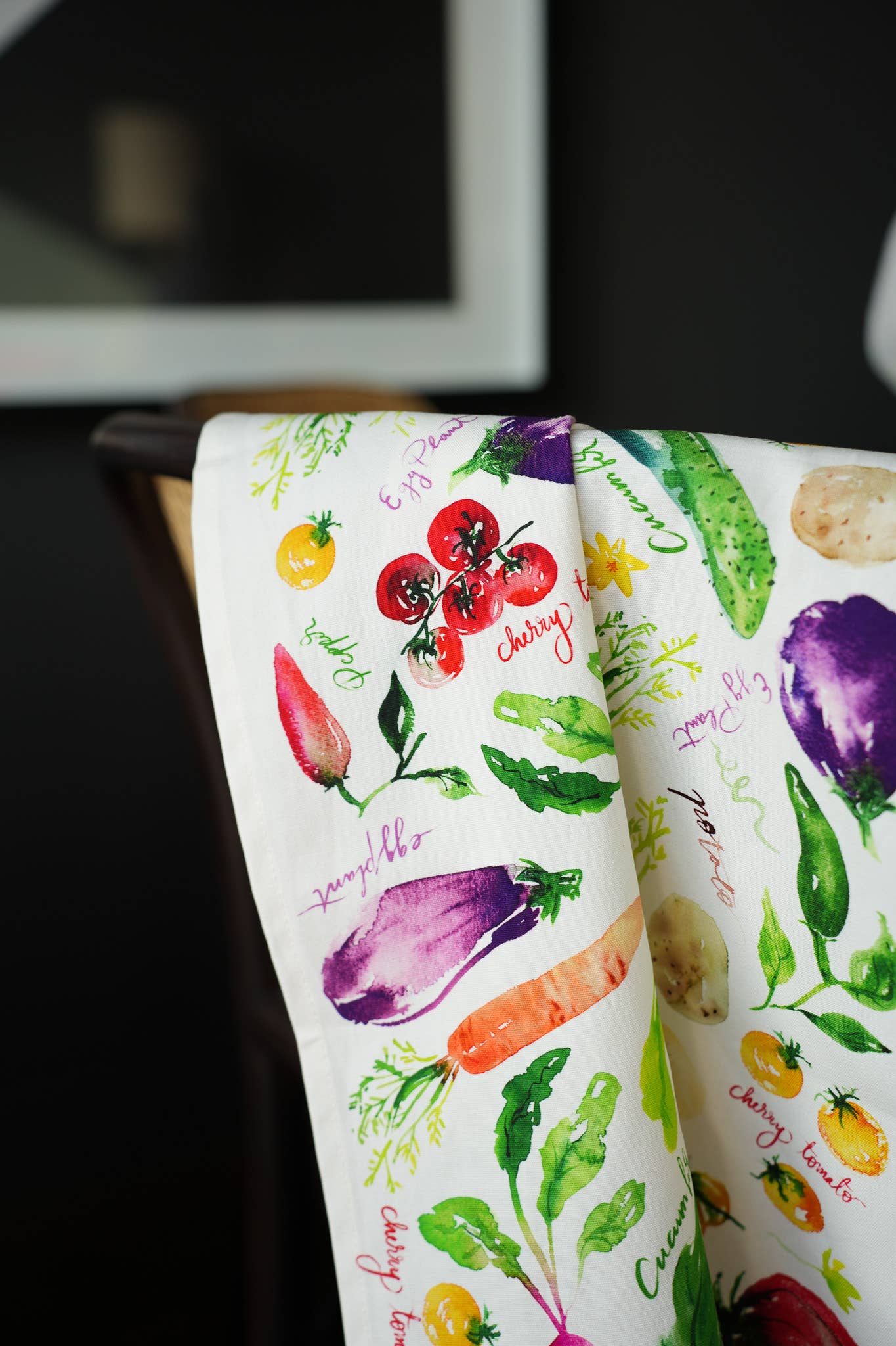 Vegetable Medley Tea Towel. Watercolor Veggie Kitchen Towel.