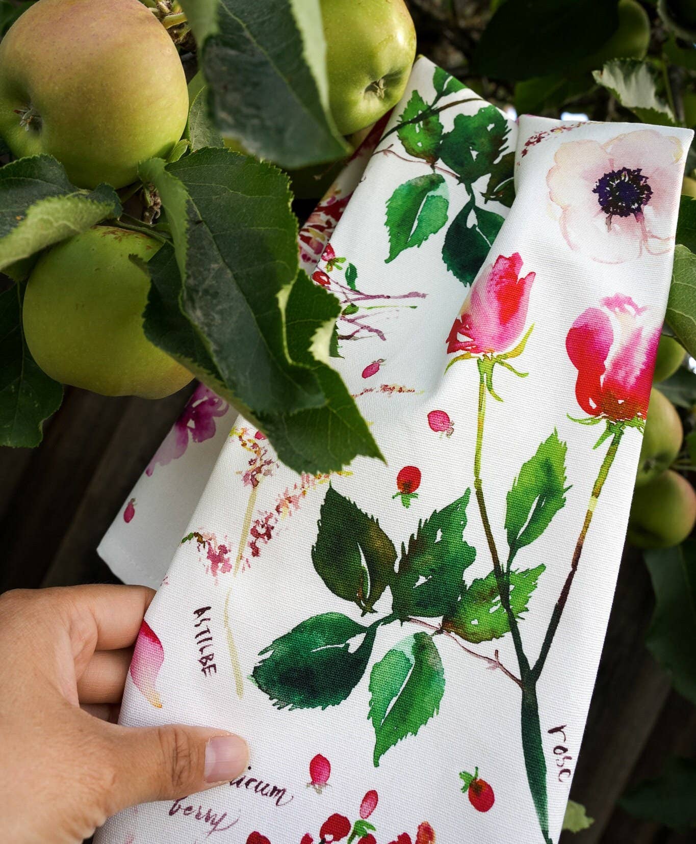 Botanical Rainbow (Red) Kitchen Tea Towel. Floral Tea Towel.