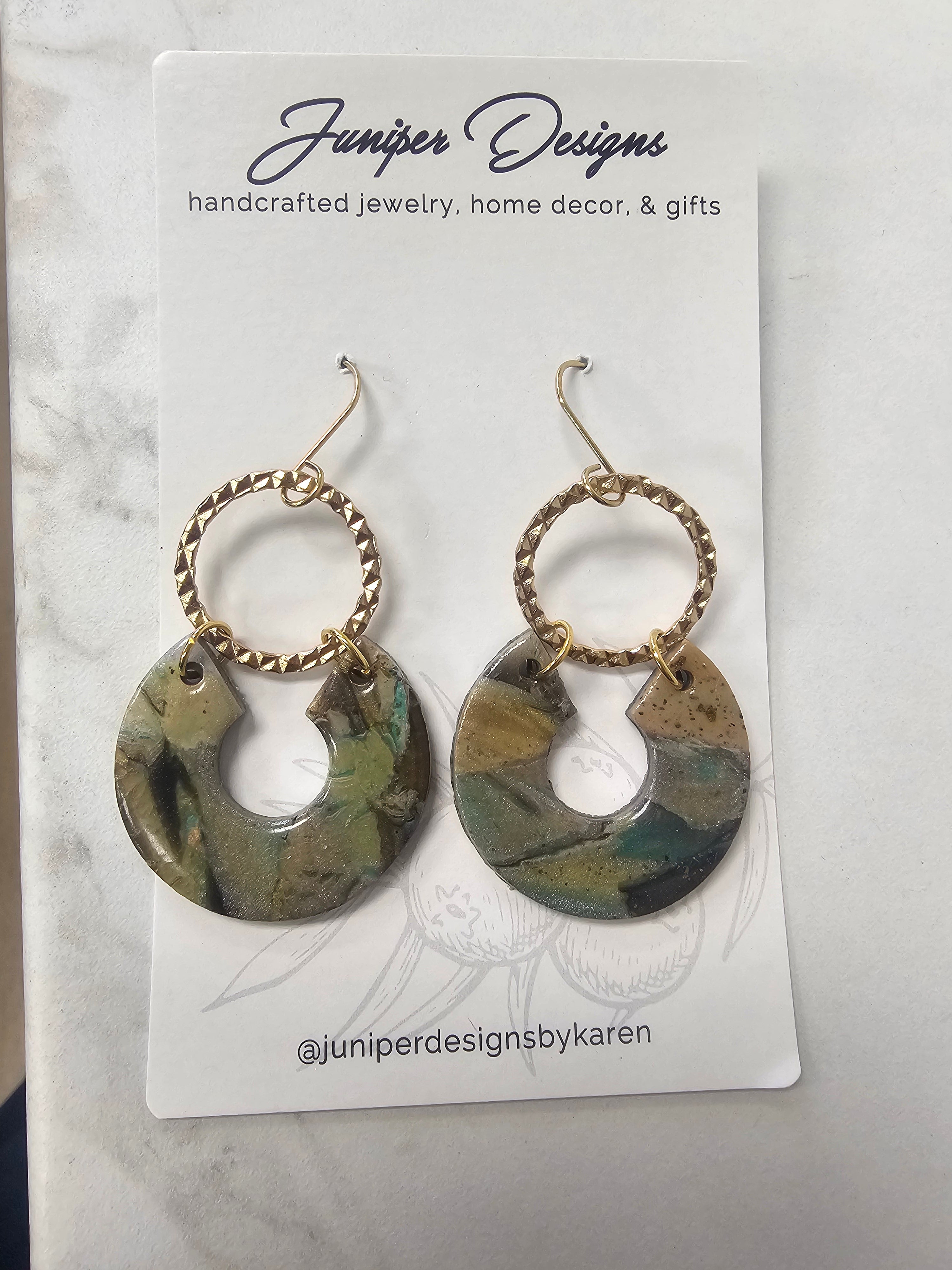 Handmade Earrings - Metal and Clay Mixed Media Dangle Design -Unique Artisan Jewelry | Juniper Skies