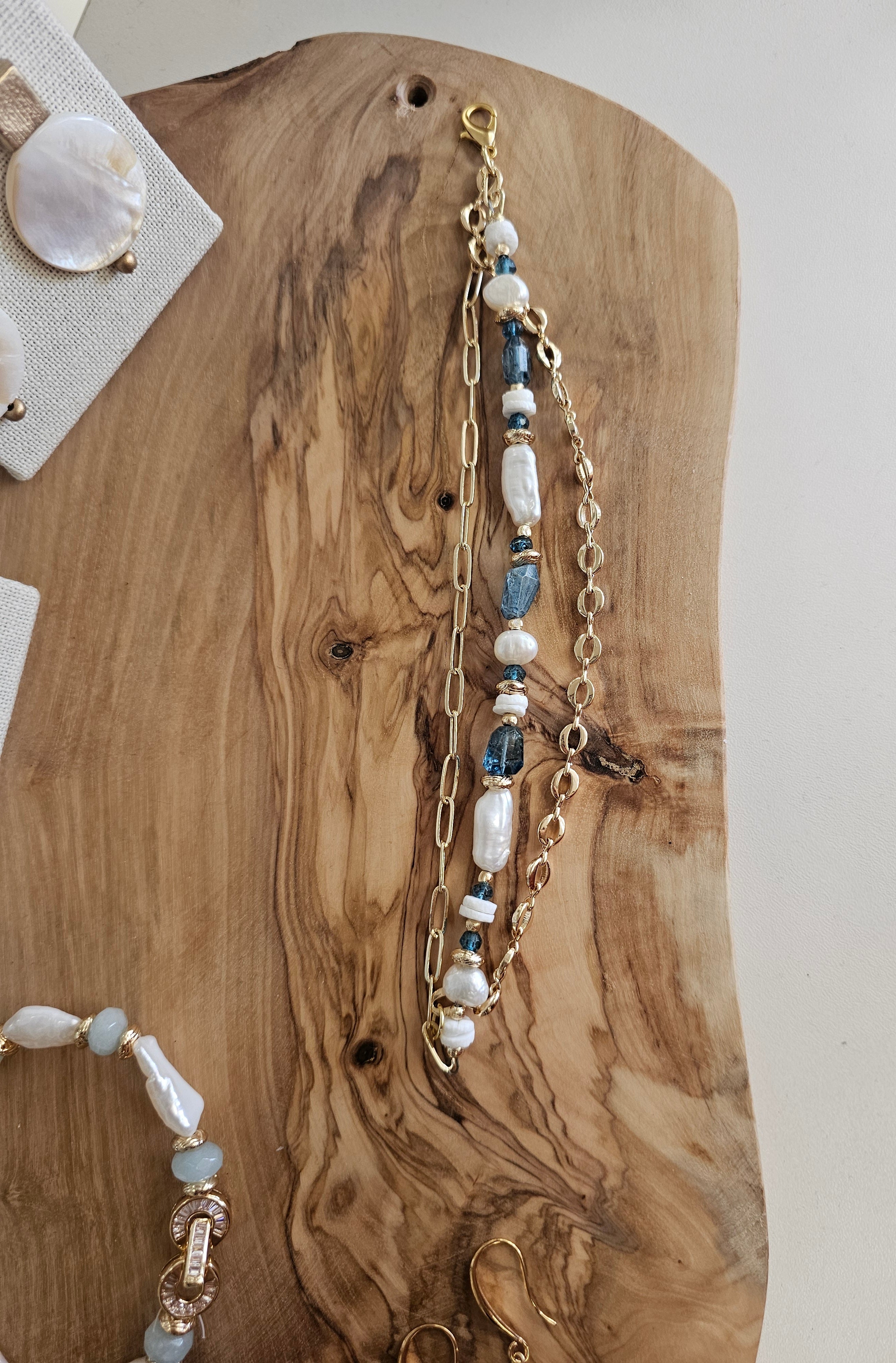 Three Tiered Metal & Pearl Bracelet| Stillwater Collection