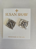 Fleur De Lis Intaglio Stud Earrings| Susan Shaw| Silver
