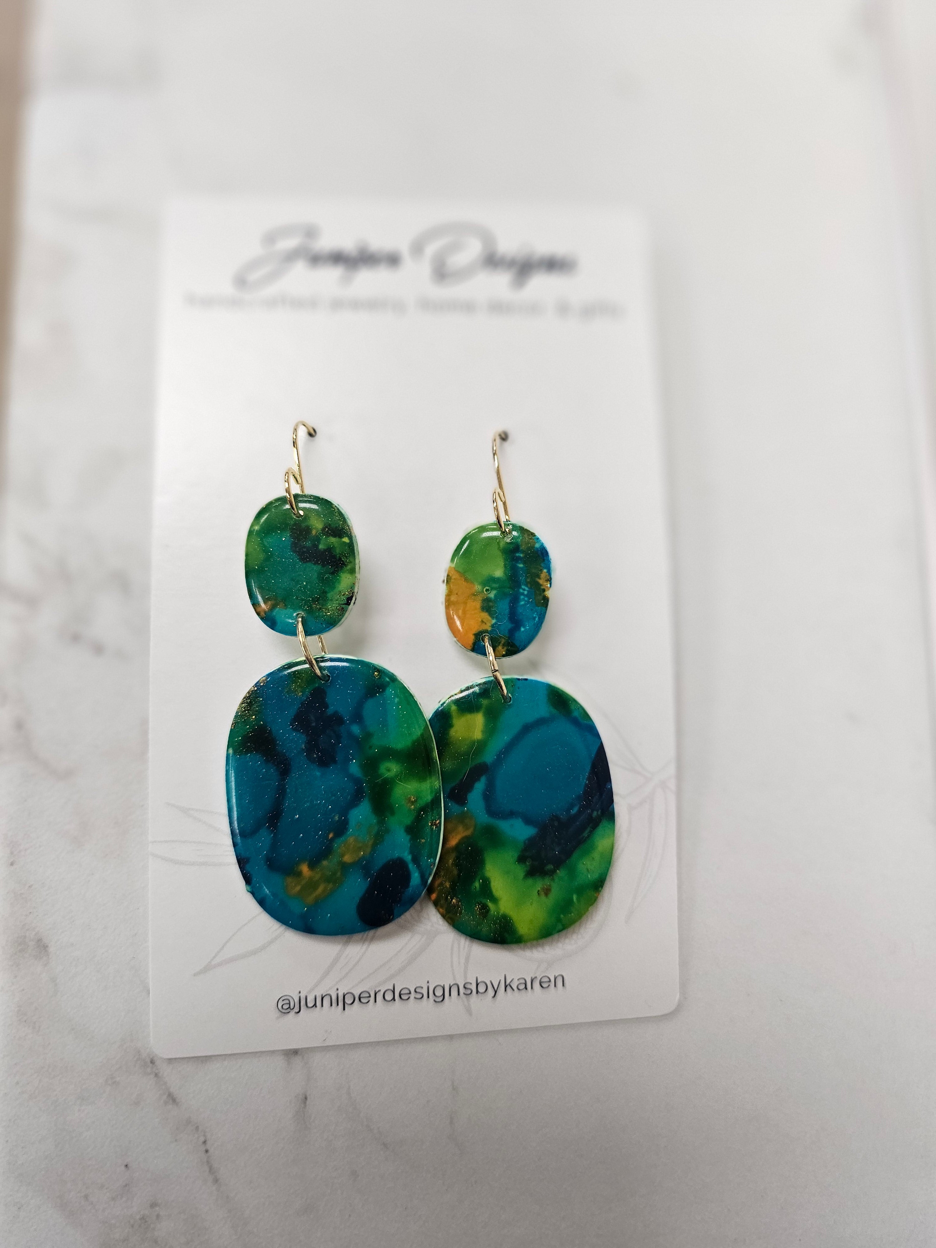 Handmade Earrings - Jewel Toned Two-Piece Dangle Design -Unique Artisan Jewelry | Juniper Skies