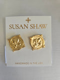 Fleur De Lis Intaglio Stud Earrings| Susan Shaw| Gold