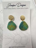 Handmade Earrings -Stud Dangle Turquoise/Gold Clay Design -Unique Artisan Jewelry | Juniper Skies