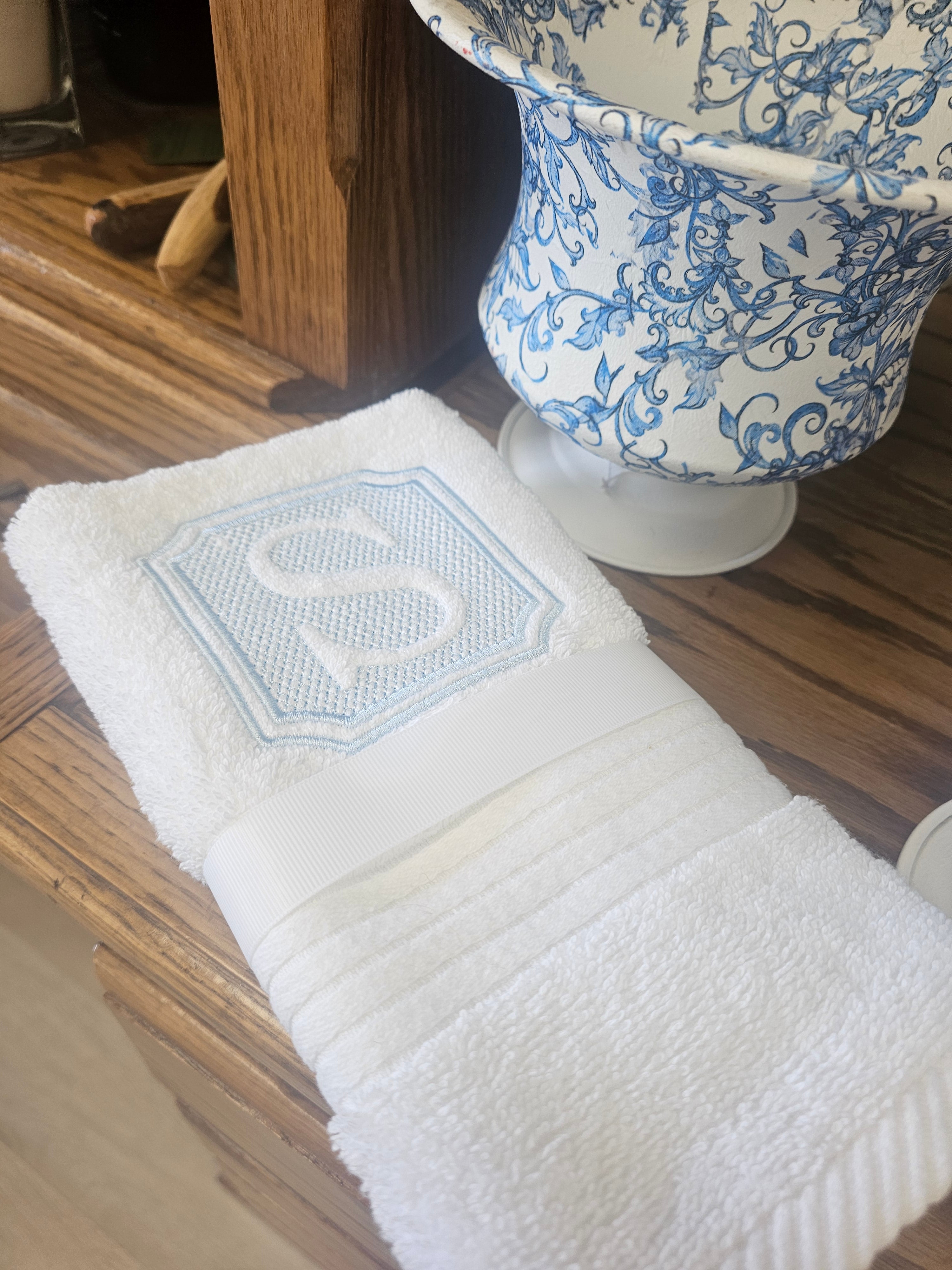 Embroidered Initial Hand Towel| Lucky & Legacy