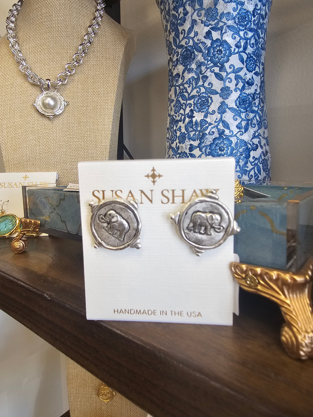 Elephant Intaglio Studs – Silver