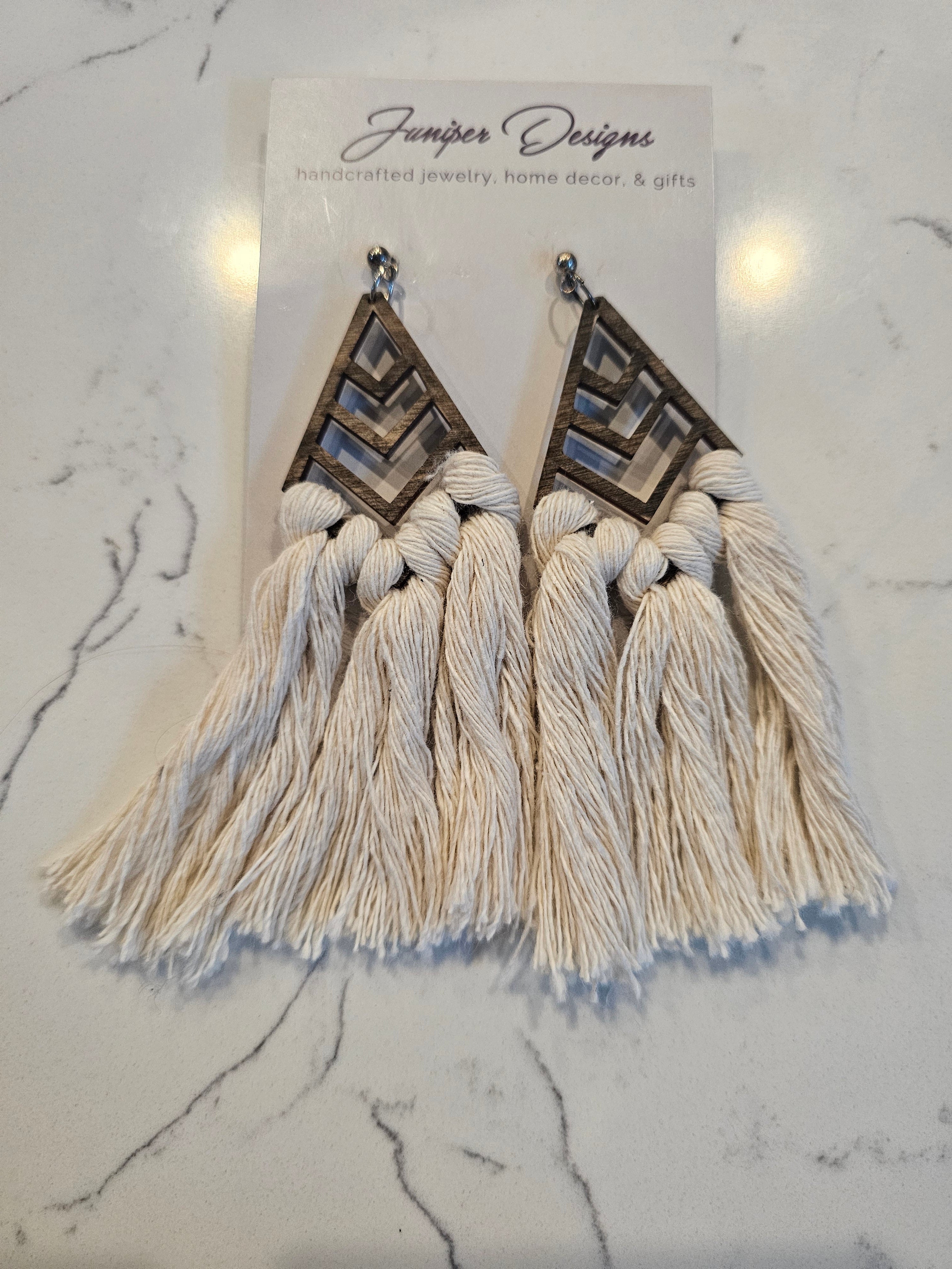 Wooden Macrame Earrings| Natural Muse Collection| Juniper Skies