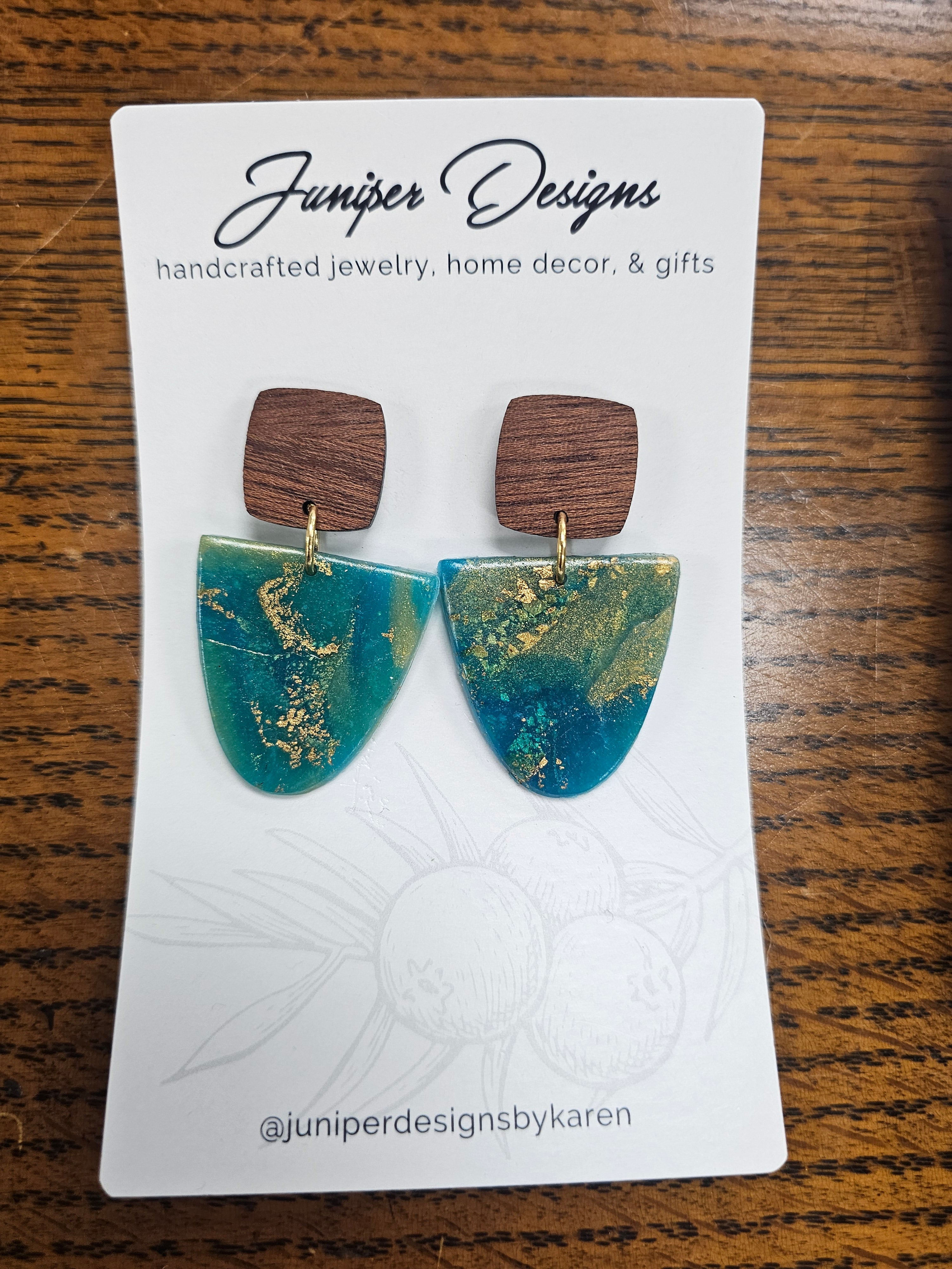 Handmade Earrings -  Wood & Turquoise design -Unique Artisan Jewelry | Juniper Skies