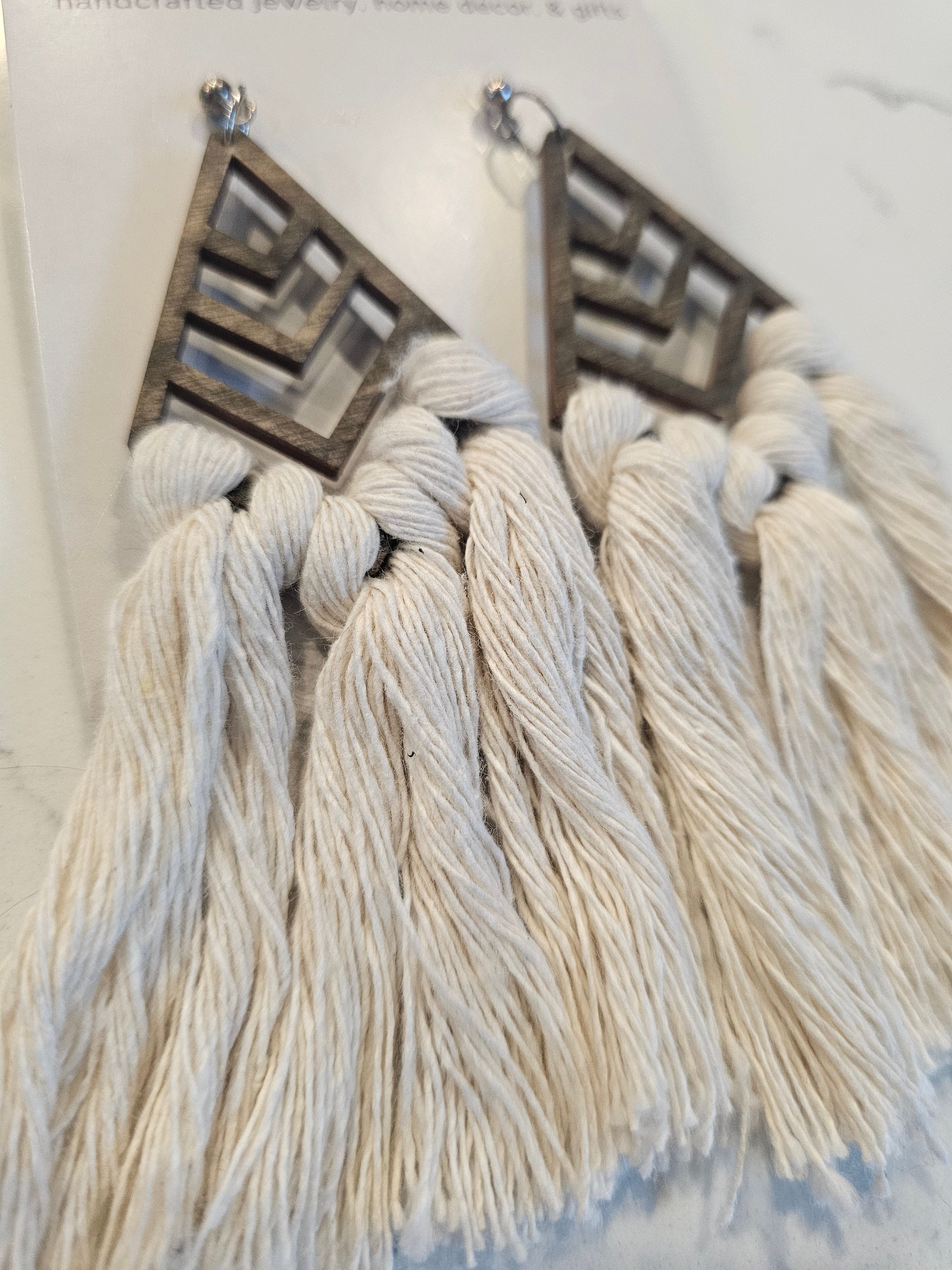 Wooden Macrame Earrings| Natural Muse Collection| Juniper Skies