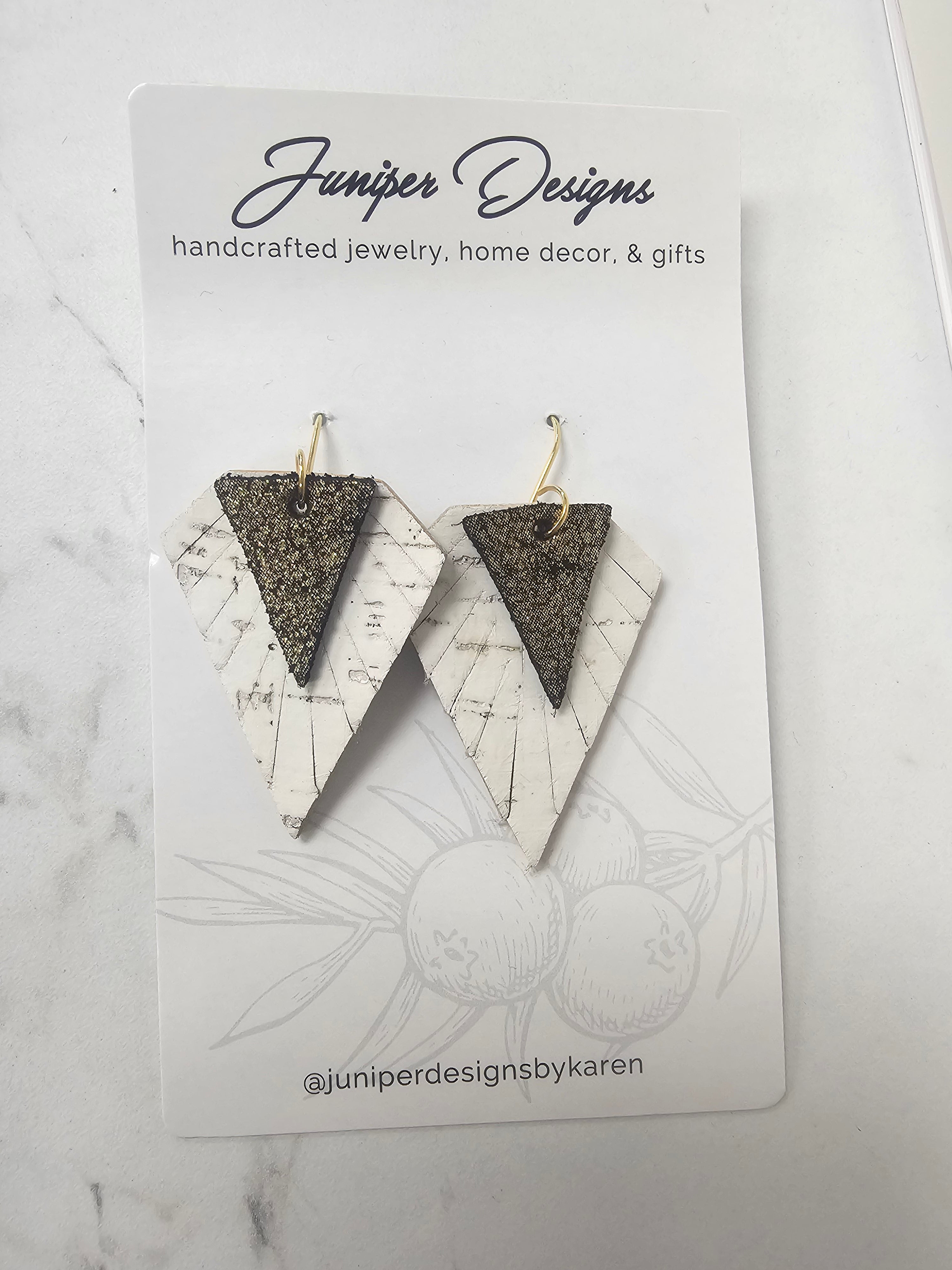 Handmade Earrings - Two-Tone Geometric Leather Dangle Design -Unique Artisan Jewelry | Juniper Skies