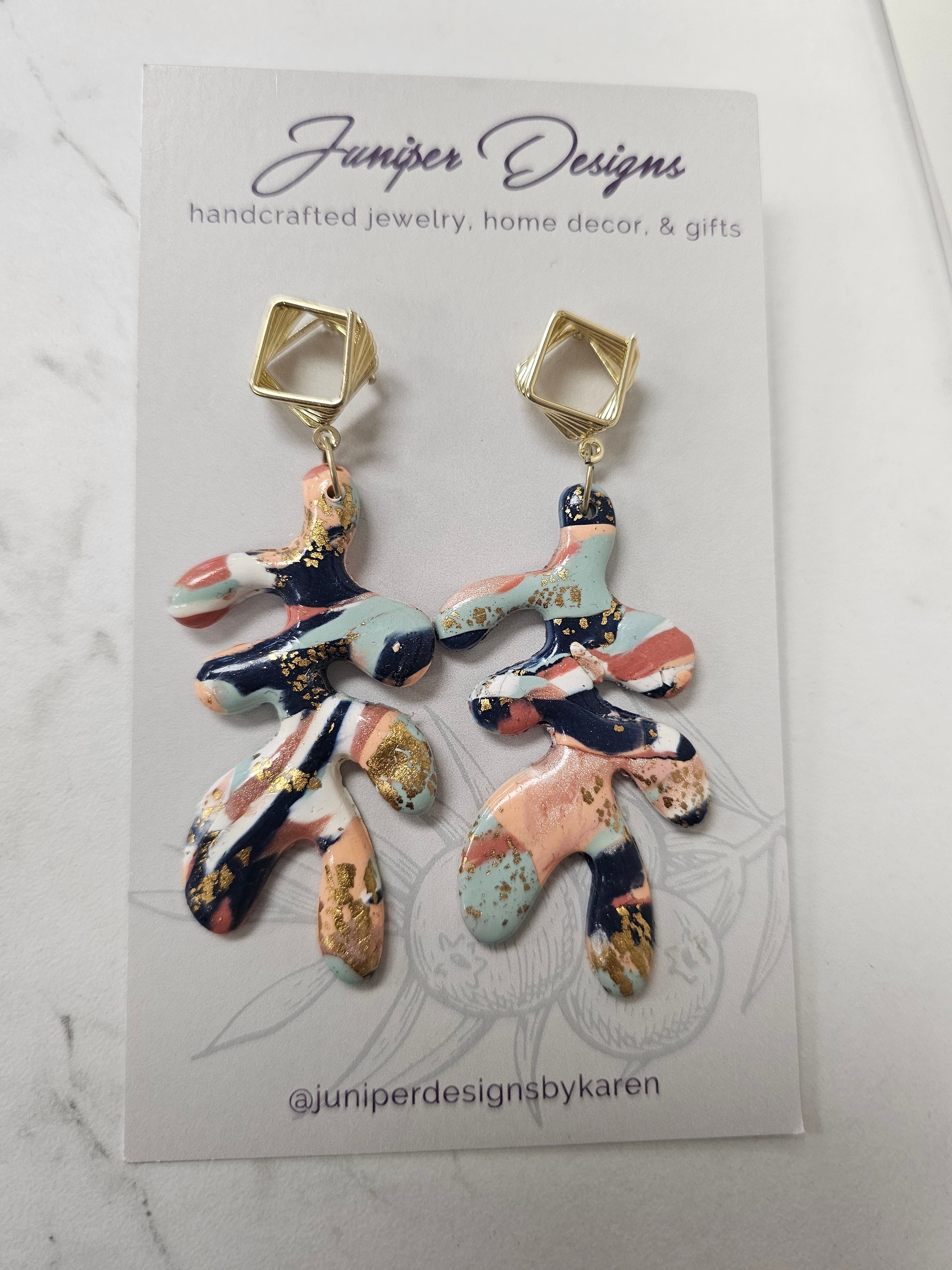 Handmade Earrings - Striped Splatter Geo Design -Unique Artisan Jewelry | Juniper Skies