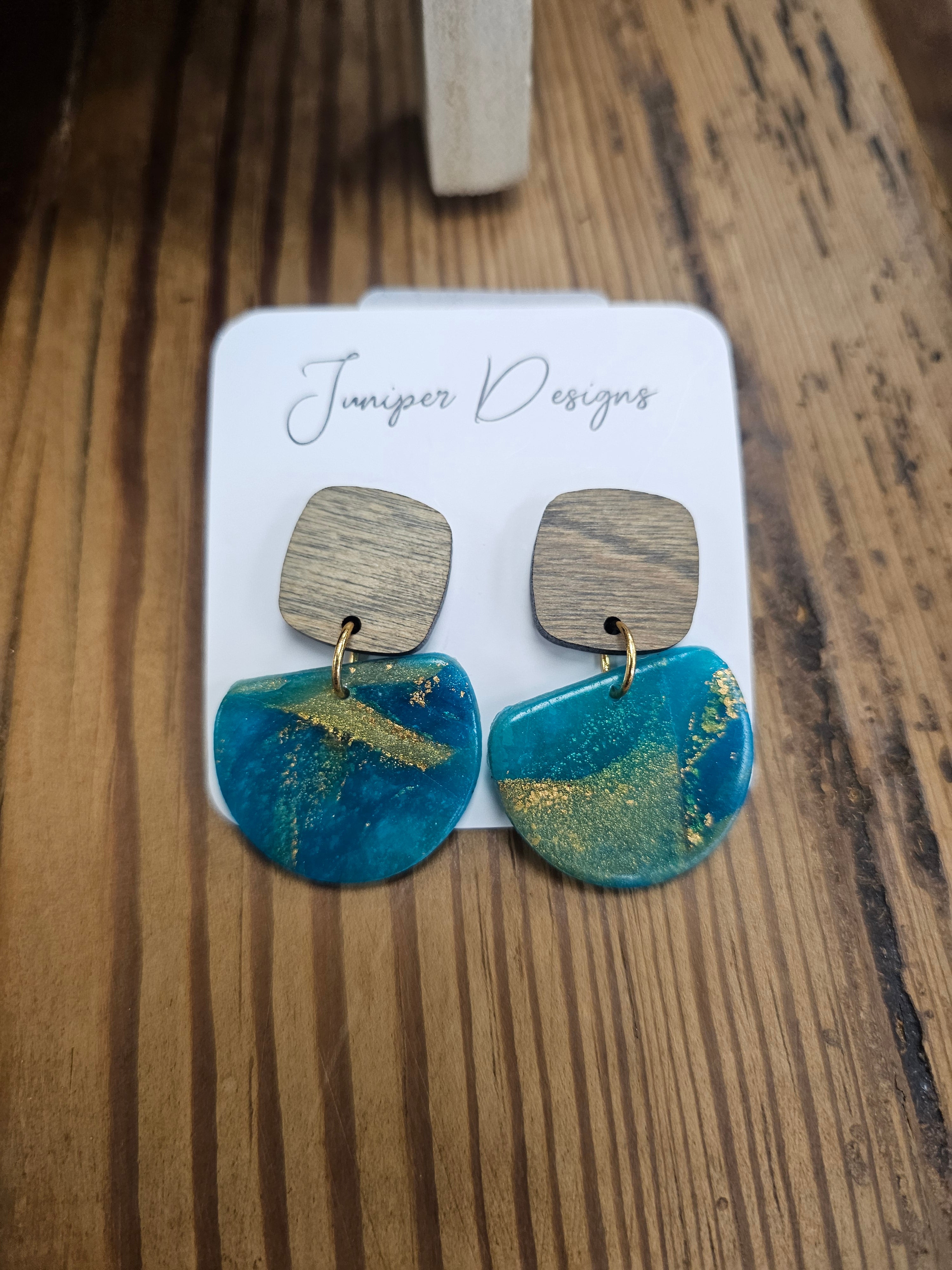 Handmade Earrings -  Wood & Clay Small Dangle Design -Unique Artisan Jewelry | Juniper Skies