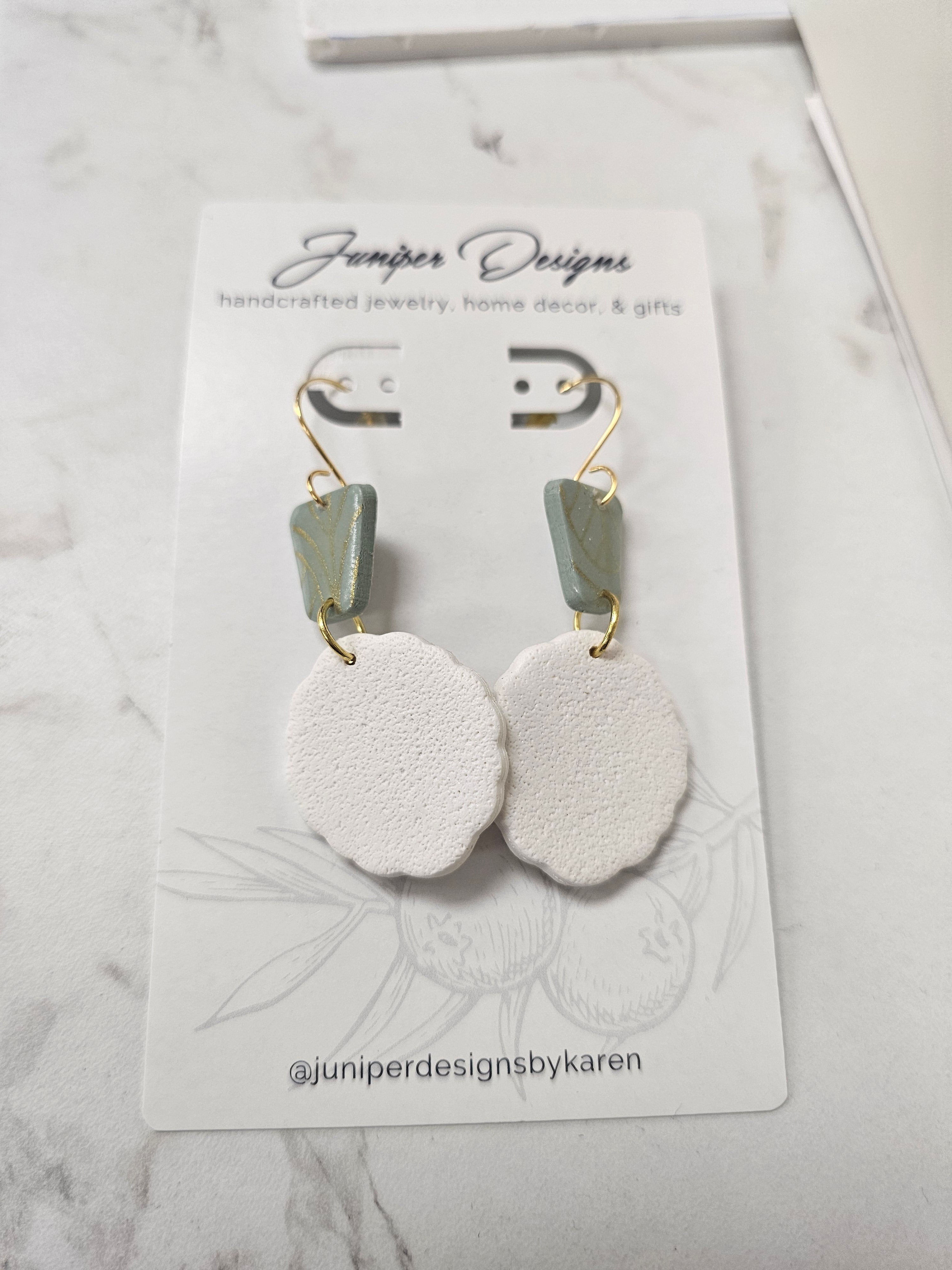 Handmade Earrings - Two-Tone Scalloped Clay Dangle Design -Unique Artisan Jewelry | Juniper Skies