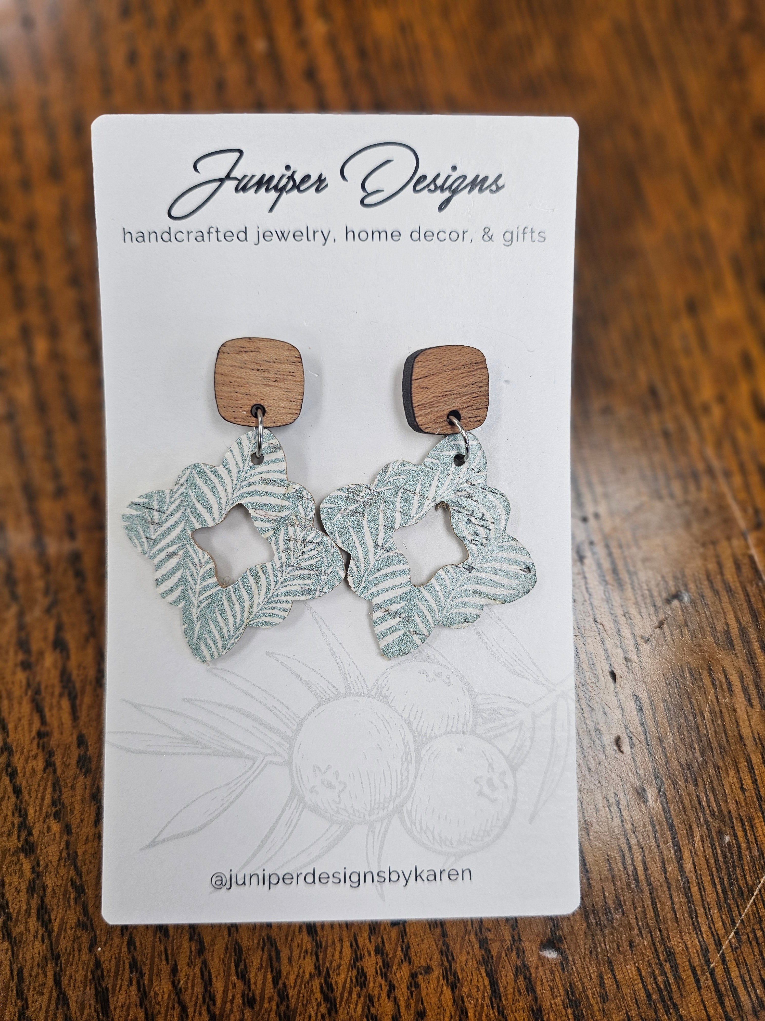 Handmade Earrings -  Wood and Leather Geometric design -Unique Artisan Jewelry | Juniper Skies
