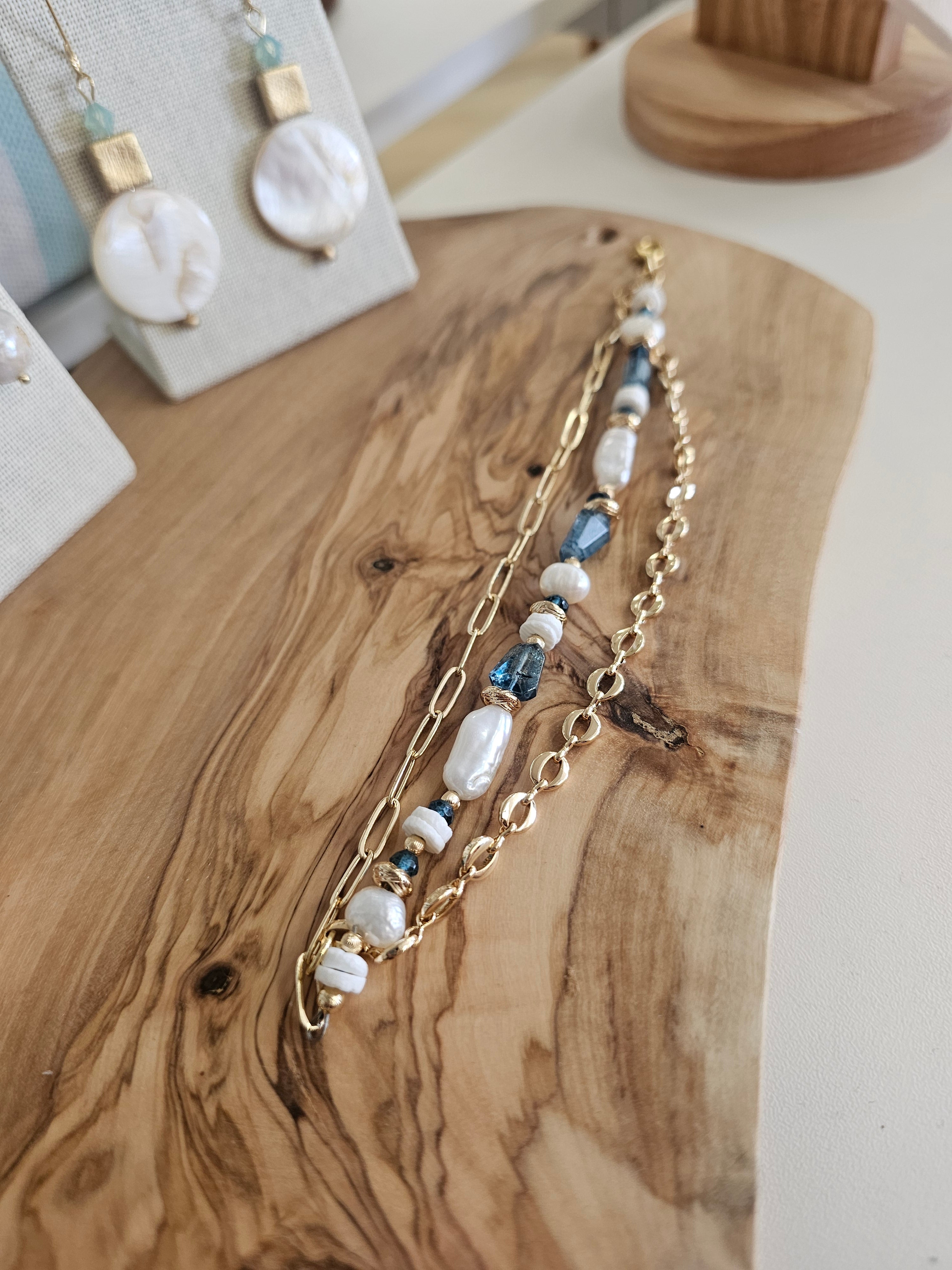 Three Tiered Metal & Pearl Bracelet| Stillwater Collection