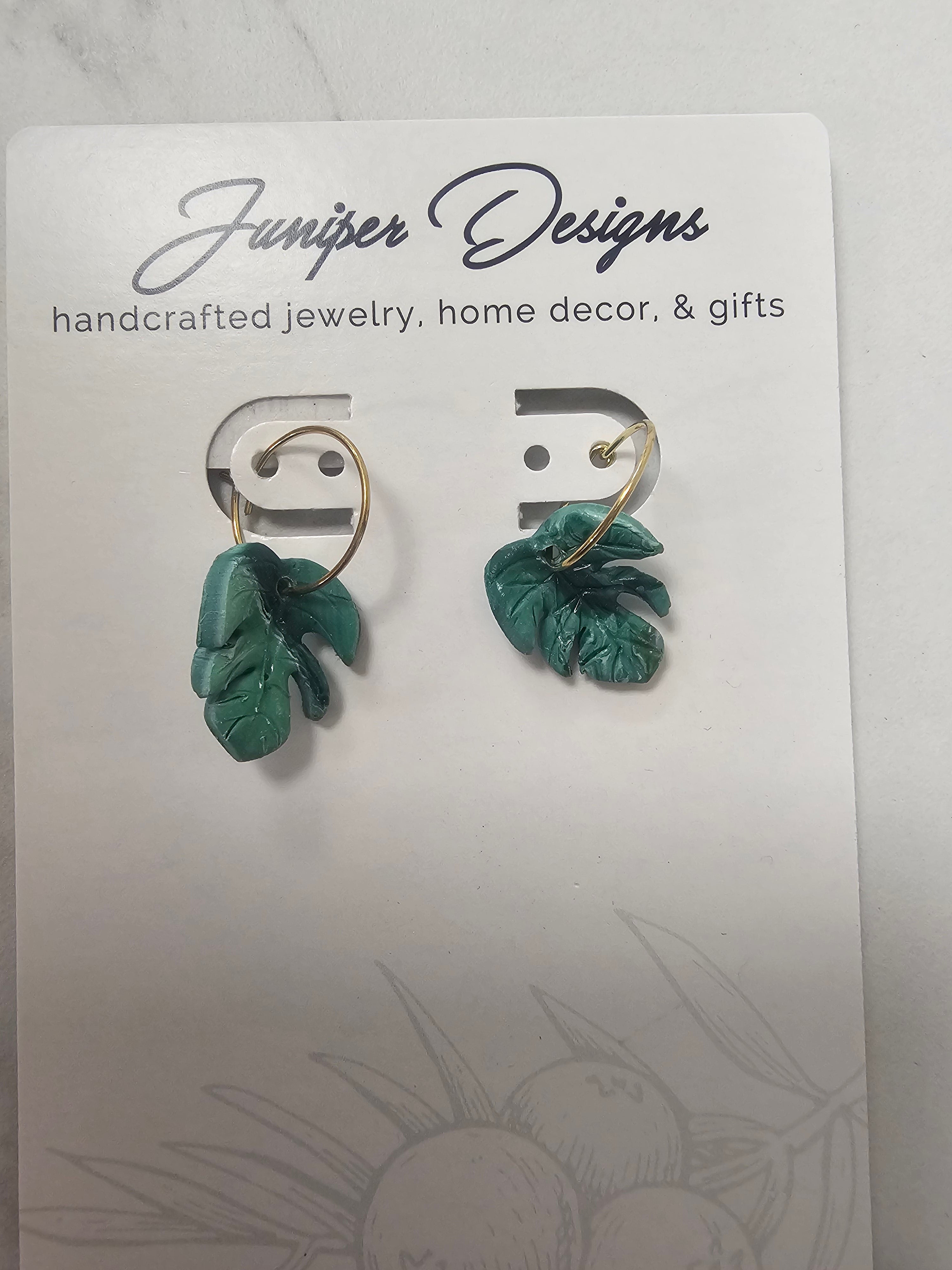 Handmade Earrings - Delicate Hoop Leaf Clay Design -Unique Artisan Jewelry | Juniper Skies