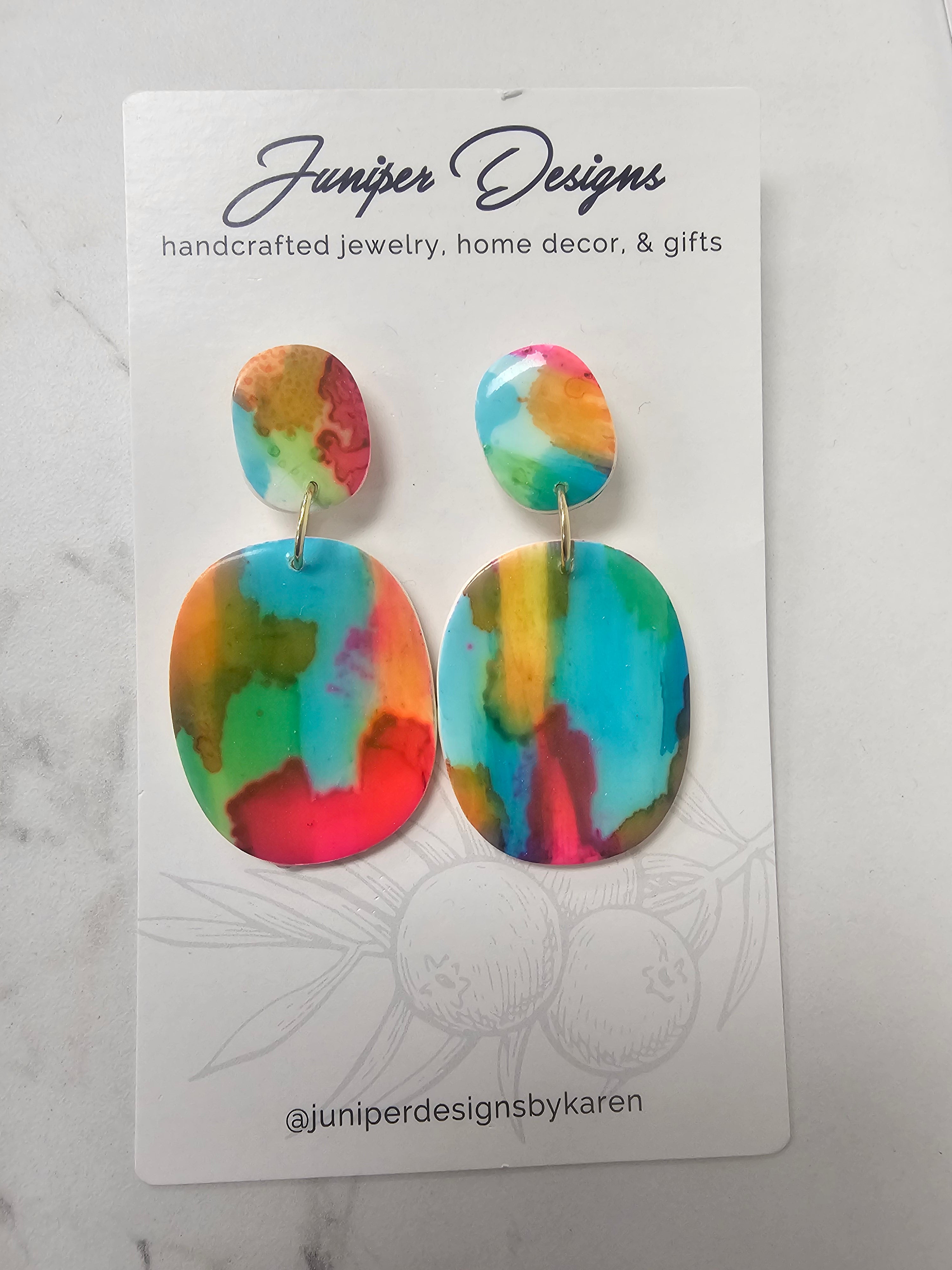 Handmade Earrings - Bright and Bold Two-Piece Oval Stud Dangle Design -Unique Artisan Jewelry | Juniper Skies