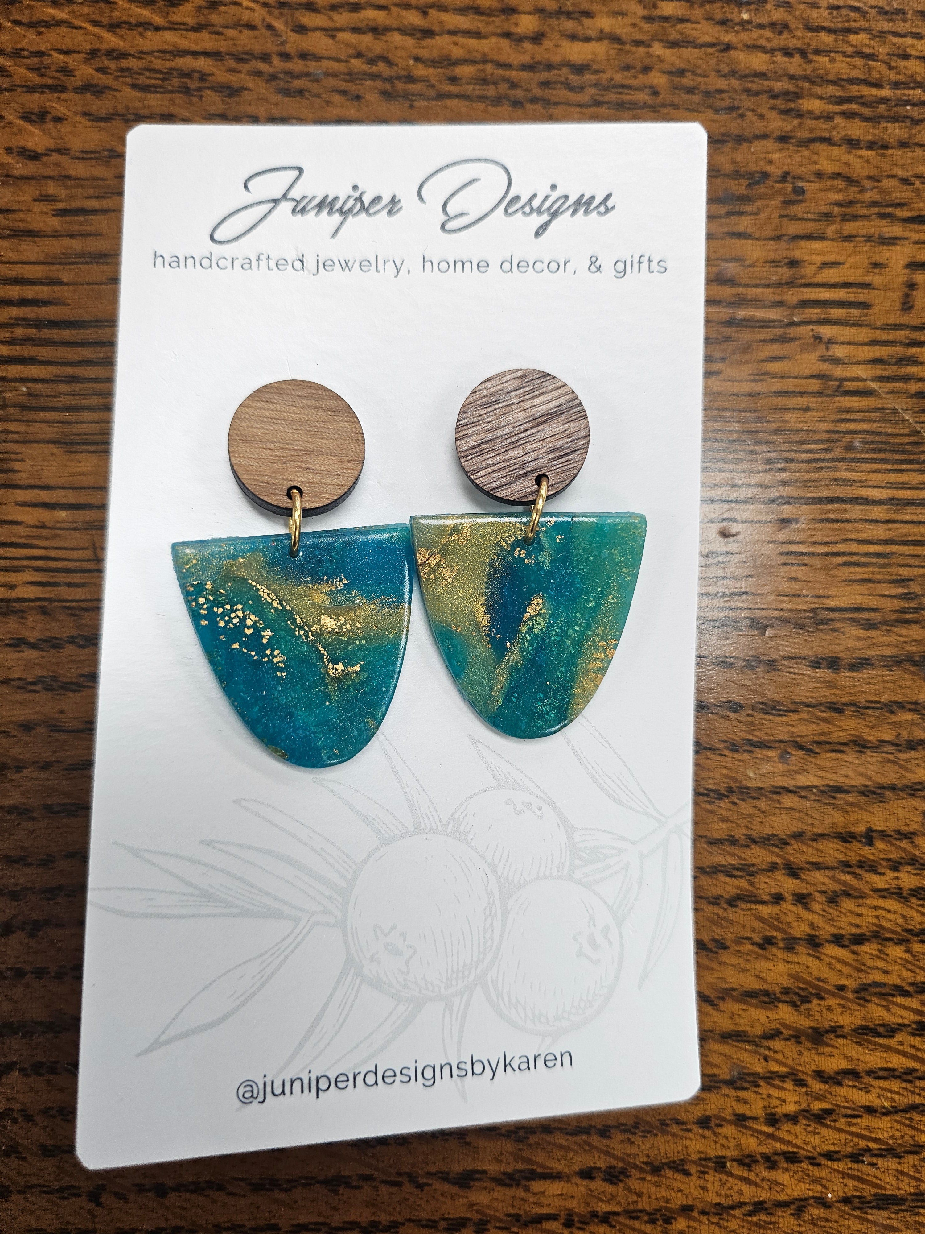 Handmade Earrings -  Wood & Turquoise design -Unique Artisan Jewelry | Juniper Skies