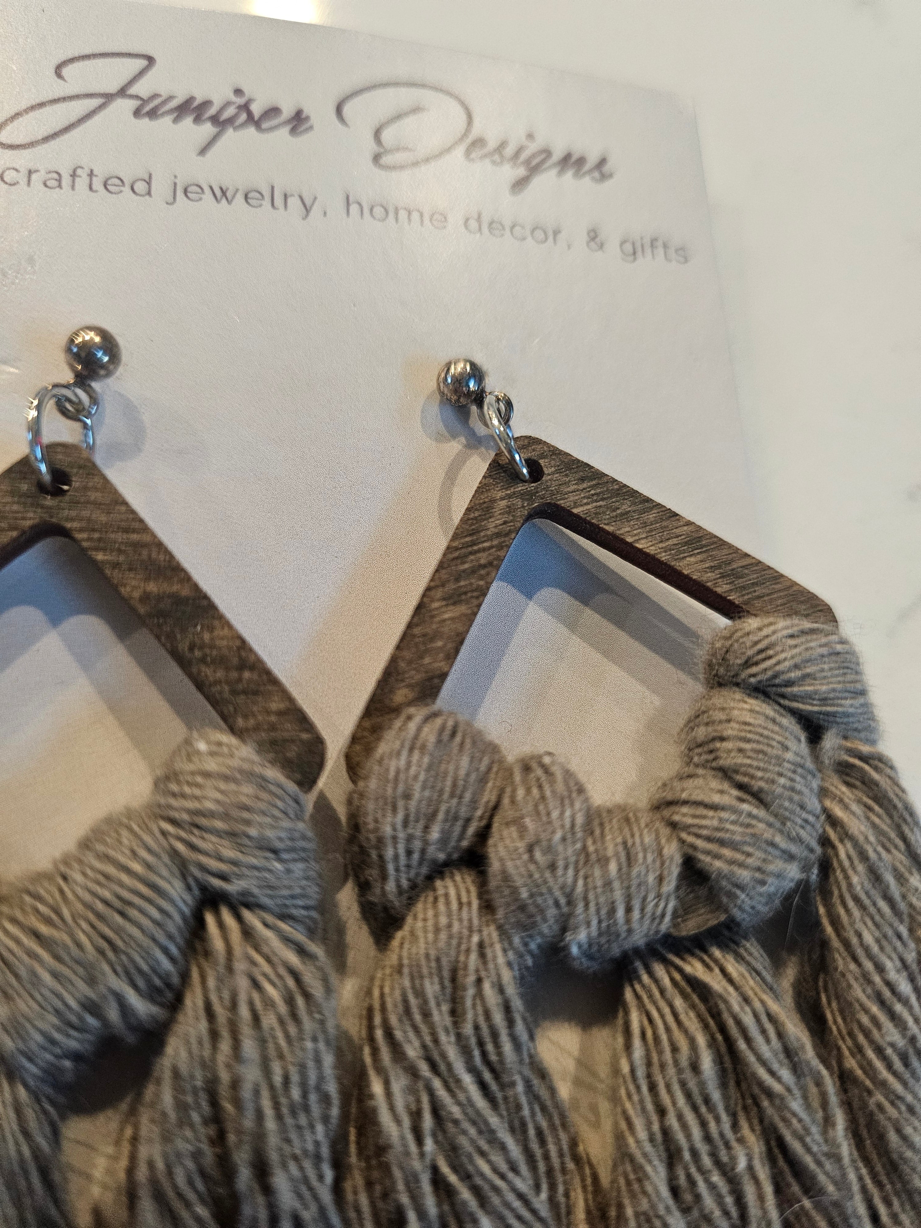 Wooden Macrame Earrings| Natural Muse Collection| Juniper Skies