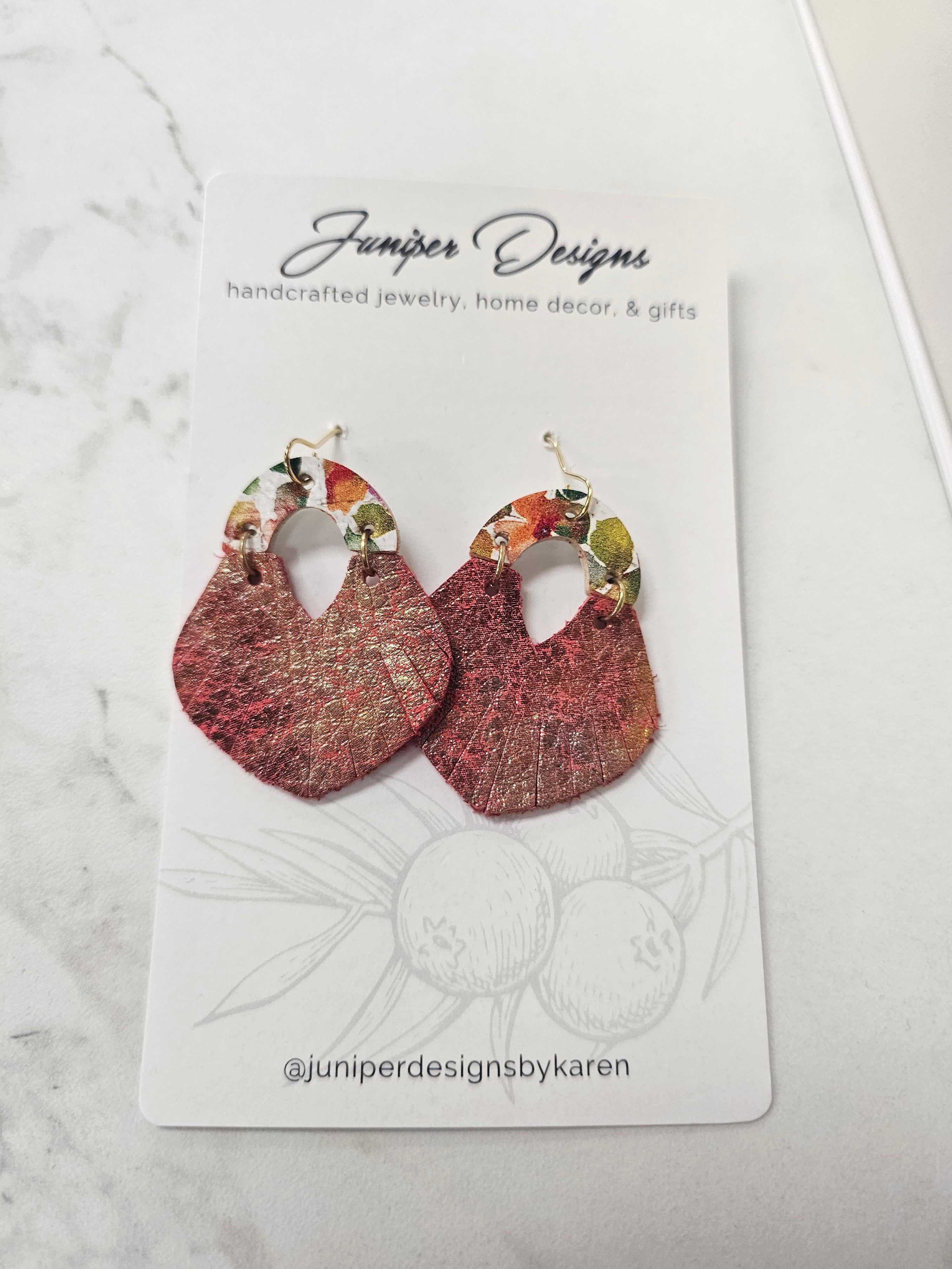 Handmade Earrings - Two-Tone Leather Dangle Design -Unique Artisan Jewelry | Juniper Skies