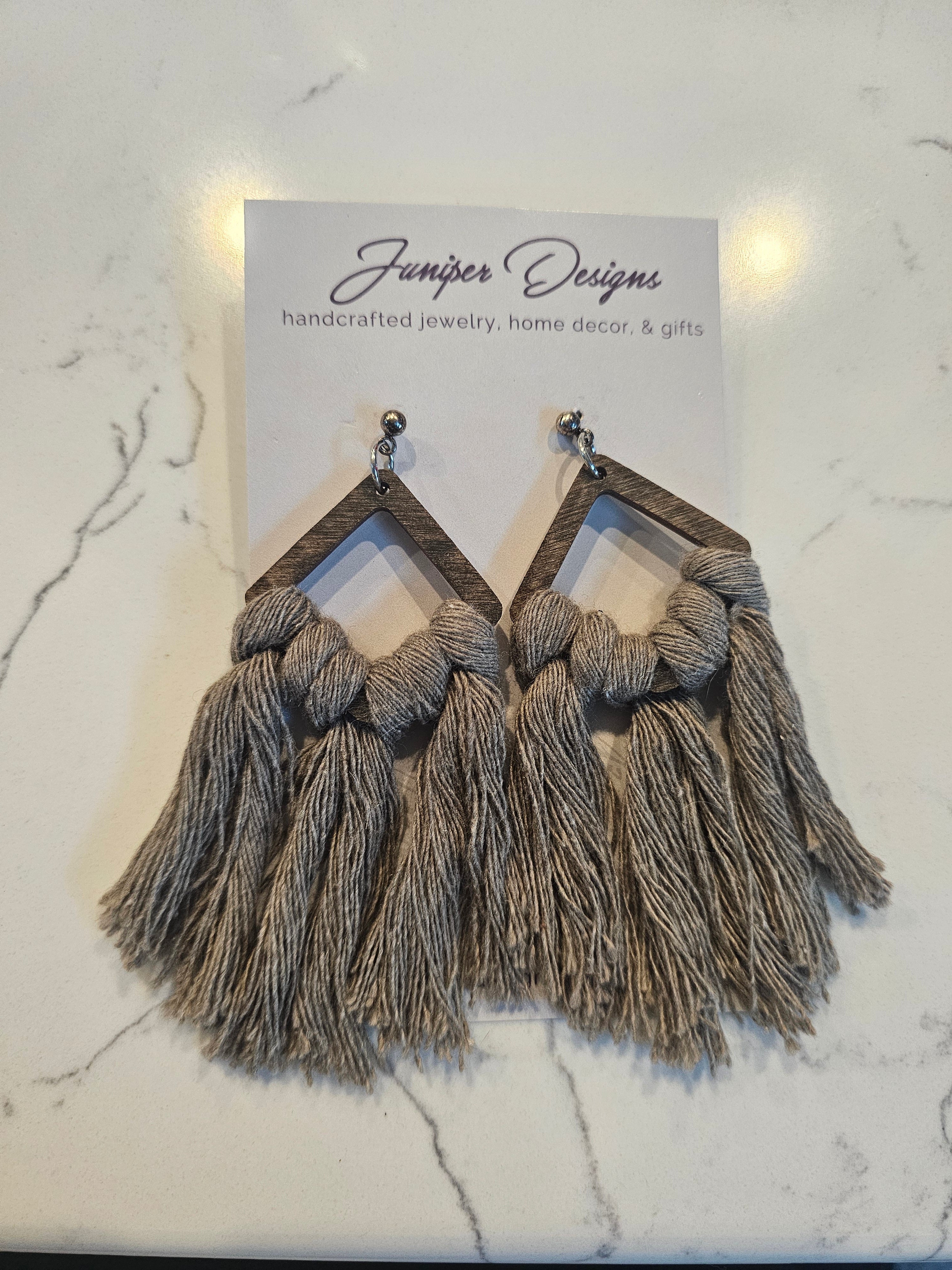 Wooden Macrame Earrings| Natural Muse Collection| Juniper Skies