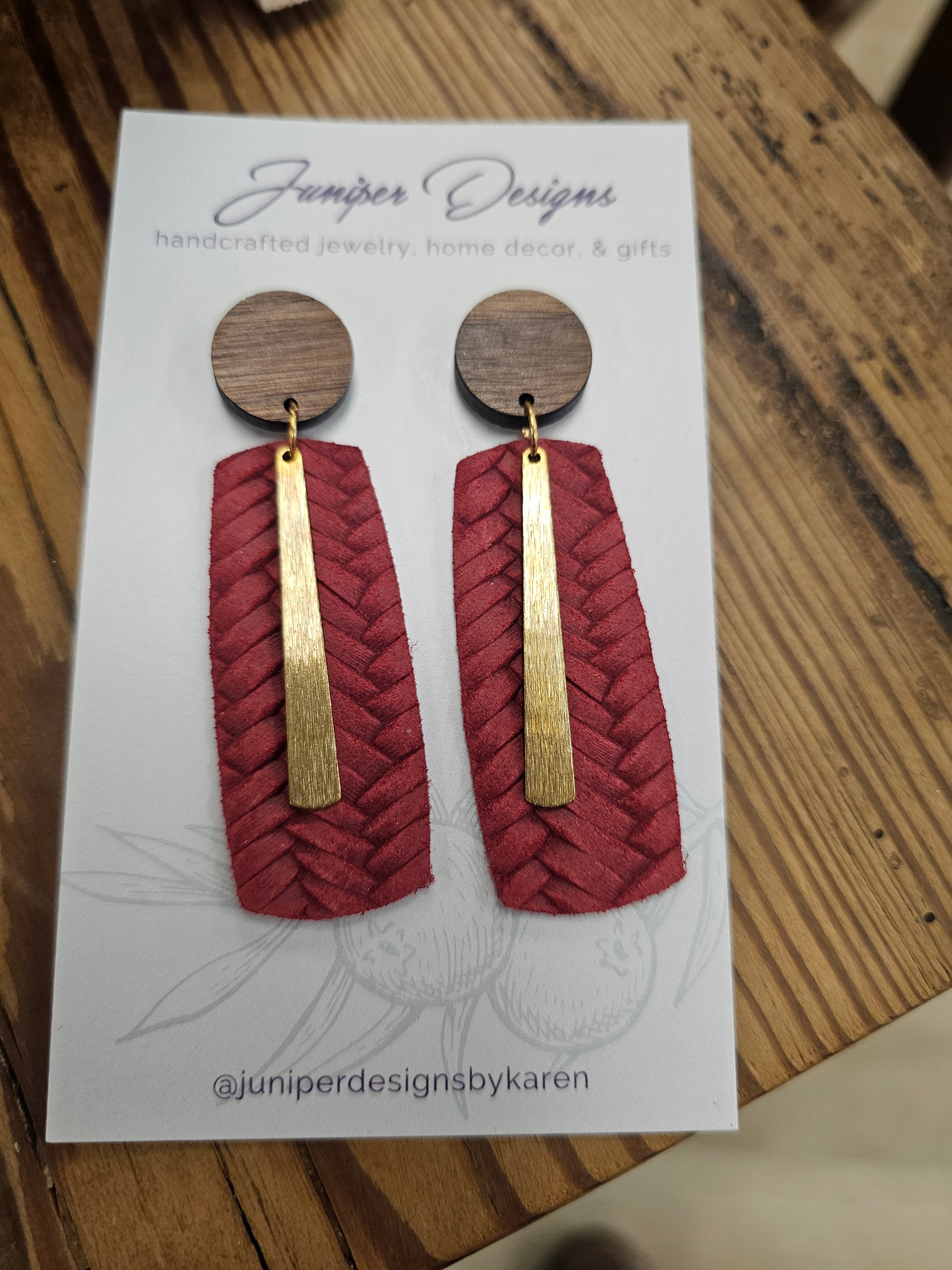Handmade Earrings -  Long Leather & Wood Dangle Design -Unique Artisan Jewelry | Juniper Skies